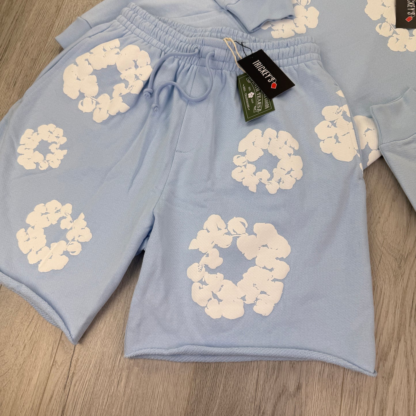 Denim Tears Men’s Baby Blue Shorts & Hoodie Set