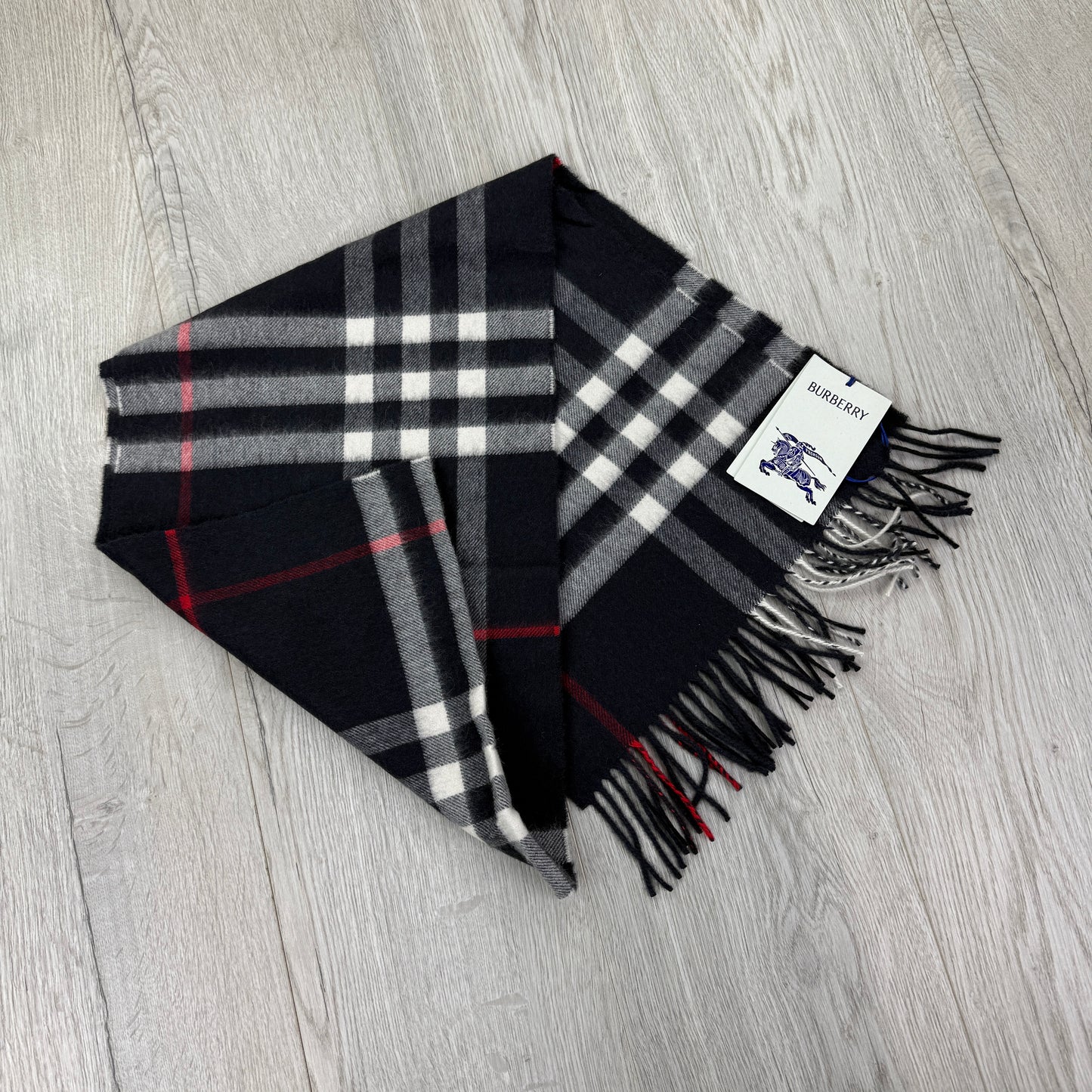 Burberry Navy Check Cashmere Scarf
