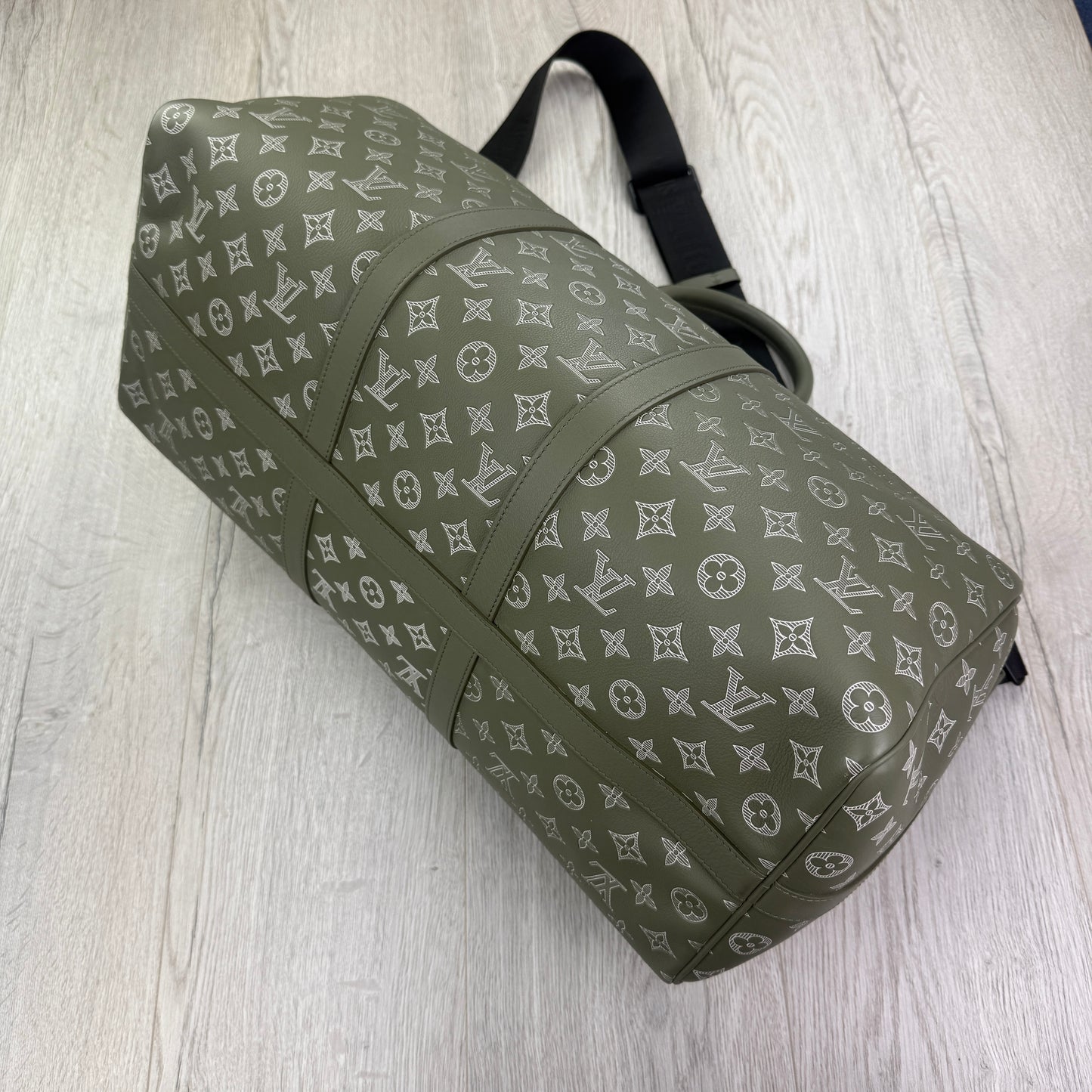 Louis Vuitton Monogram Shadow Green Keepall Bandoulière 50 Bag
