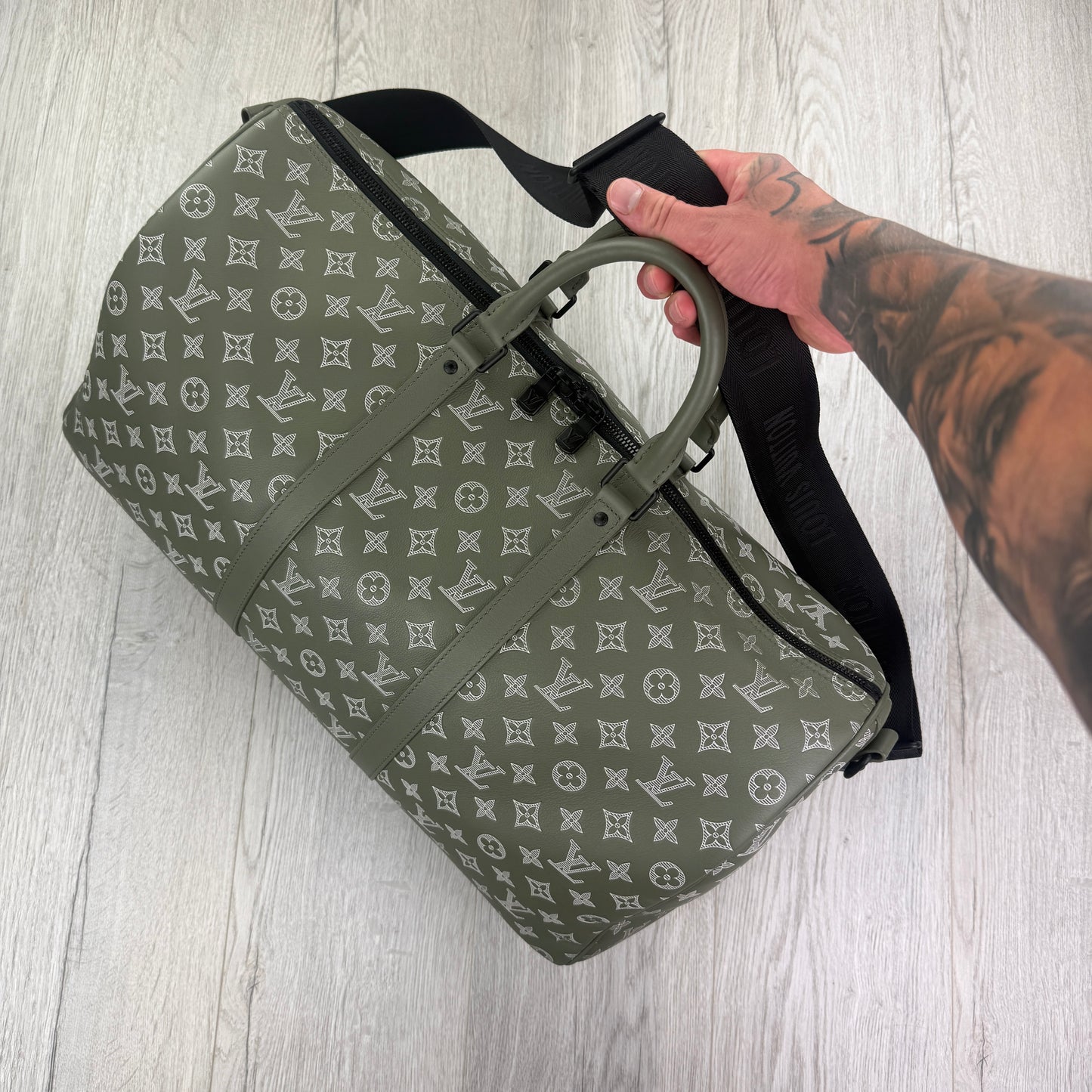 Louis Vuitton Monogram Shadow Green Keepall Bandoulière 50 Bag