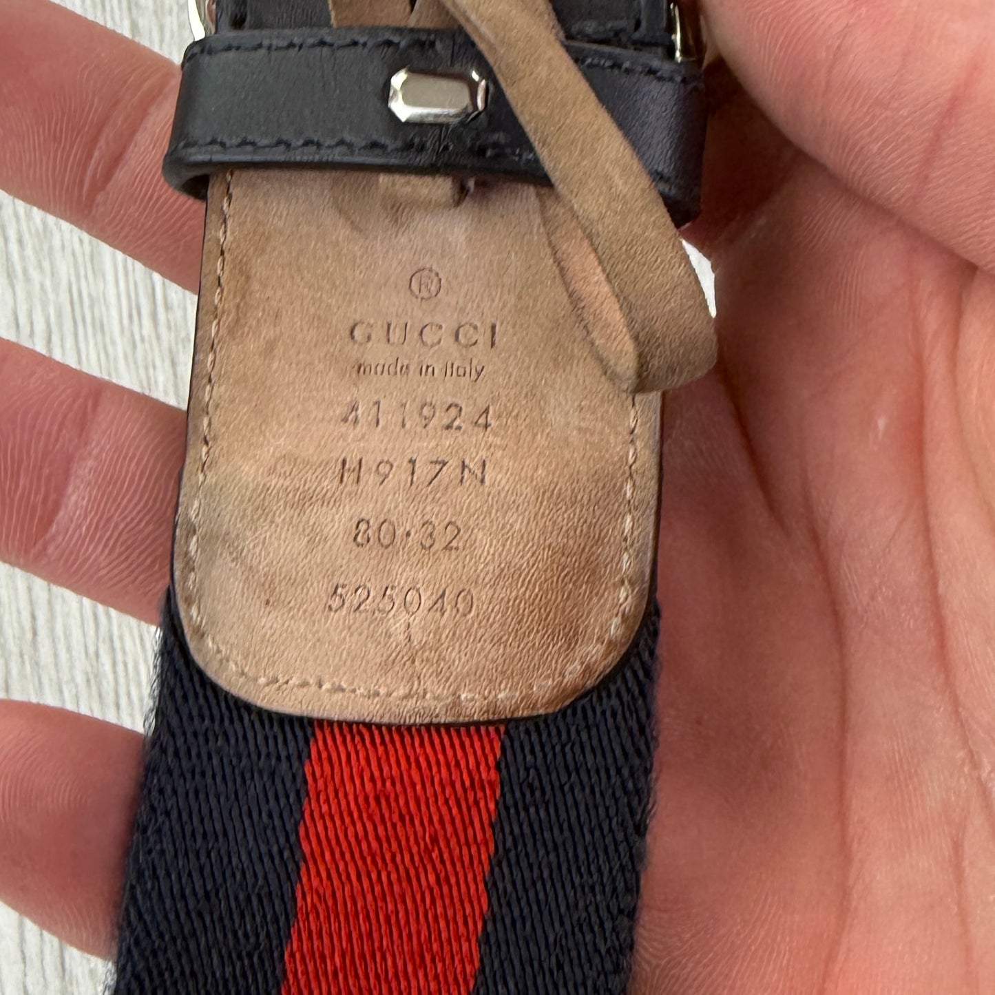 Gucci Web Interlock GG Silver Buckle Belt - 85 (Fit Uk 28-32)