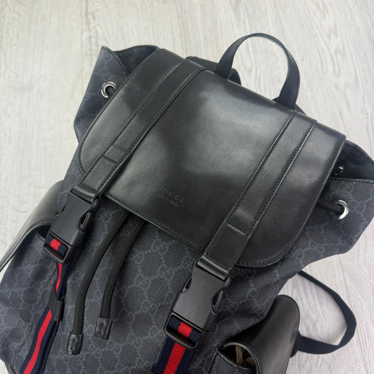Gucci Black GG Supreme Canvas Sherry Line Backpack