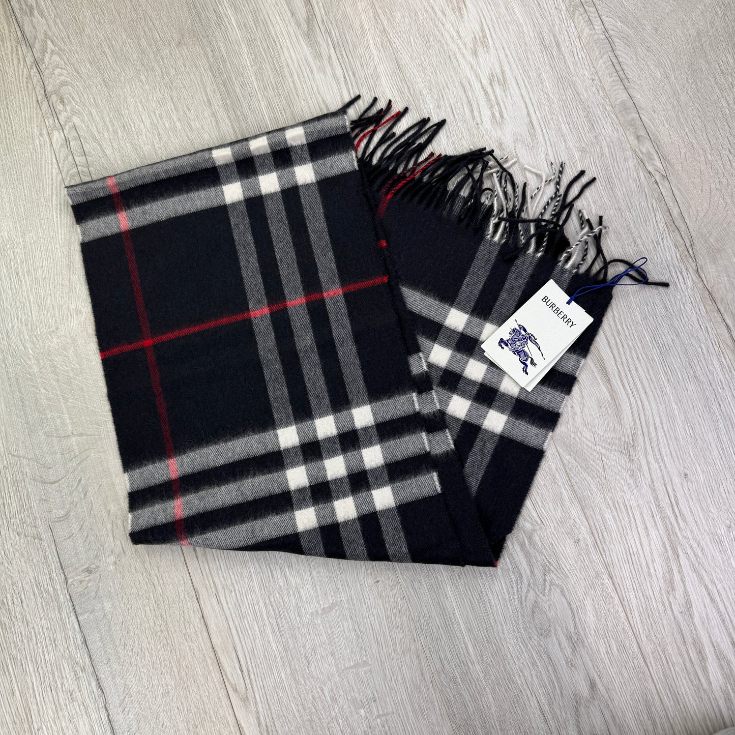 Burberry Navy Check Cashmere Scarf