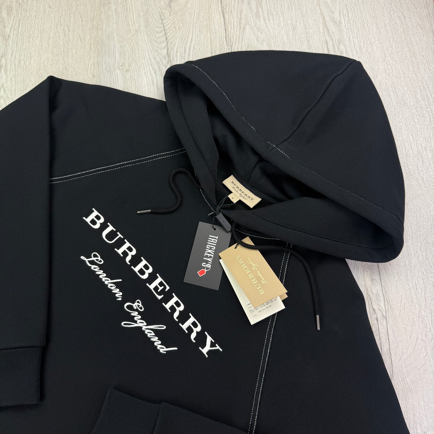 Burberry Men’s Black Pullover Hoodie London England Embroidered Logo - Medium