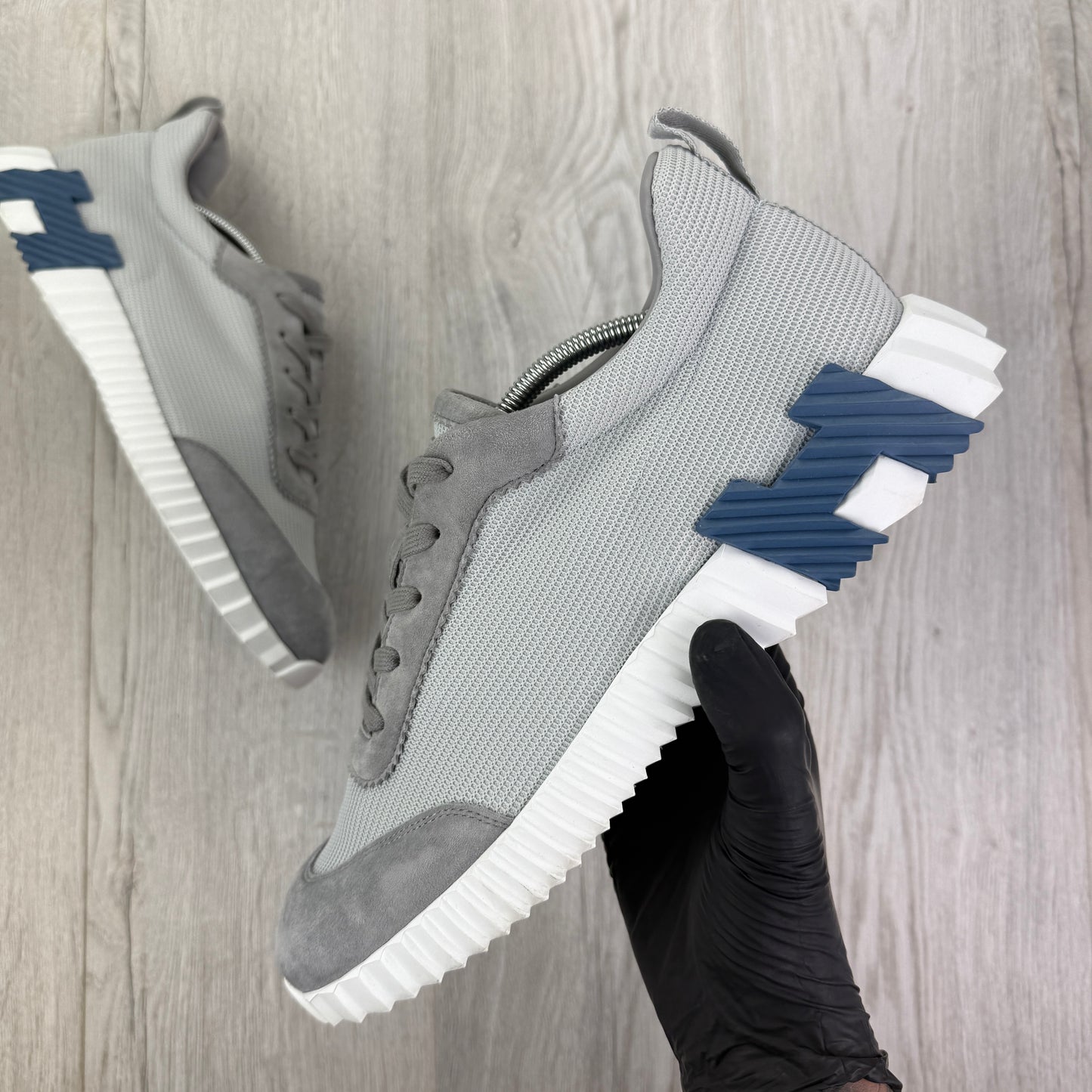 Hermes Men’s Grey Bouncing Technical Mesh and Suede Trainers - Uk 11