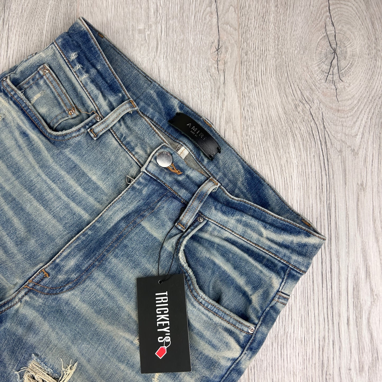 Amiri MX1 Light Blue Distressed Ripped Indigo Jeans - Uk 29