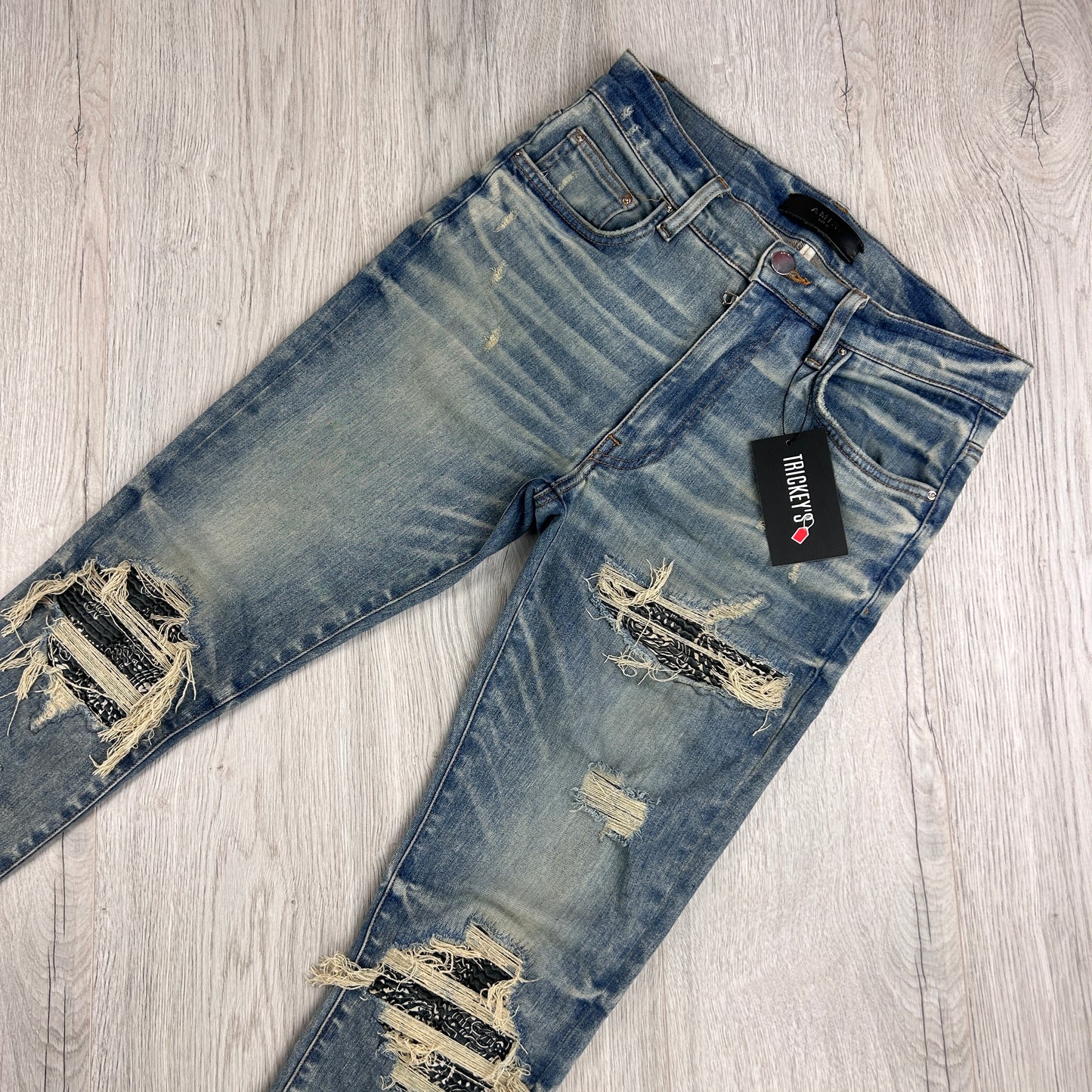 Amiri MX1 Light Blue Distressed Ripped Indigo Jeans - Uk 29