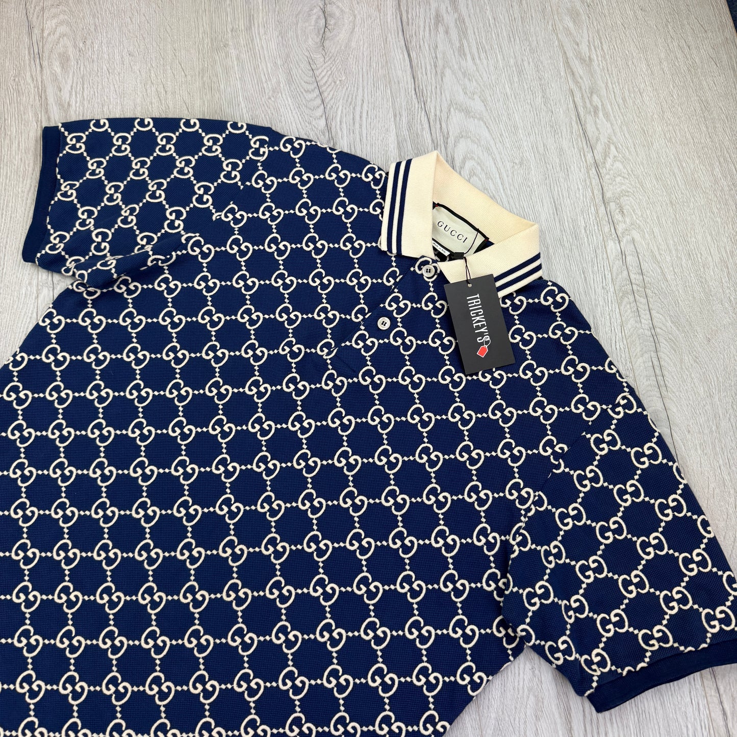 Gucci Men’s Navy GG Interlocking Polo Shirt - XL