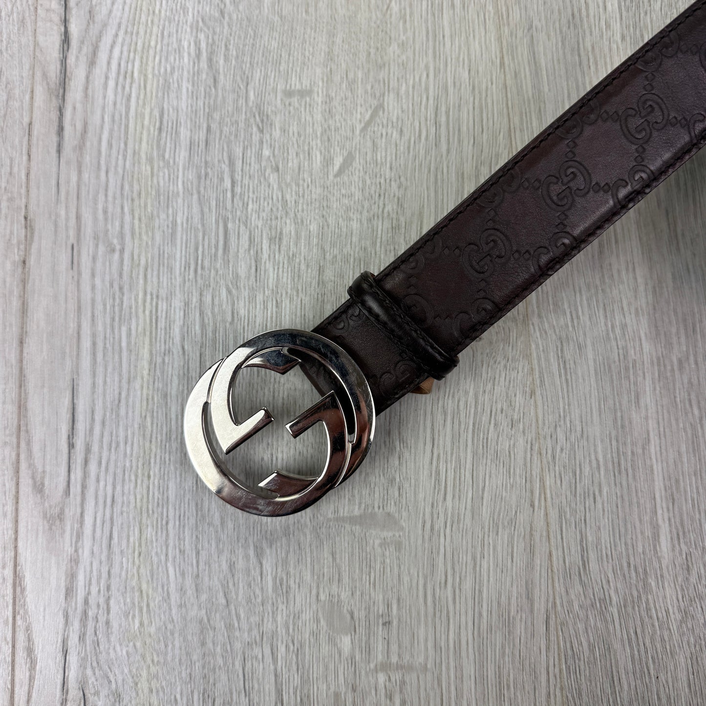 Gucci Web Interlock GG Silver Buckle Belt - 95 (Fit Uk 30-34)