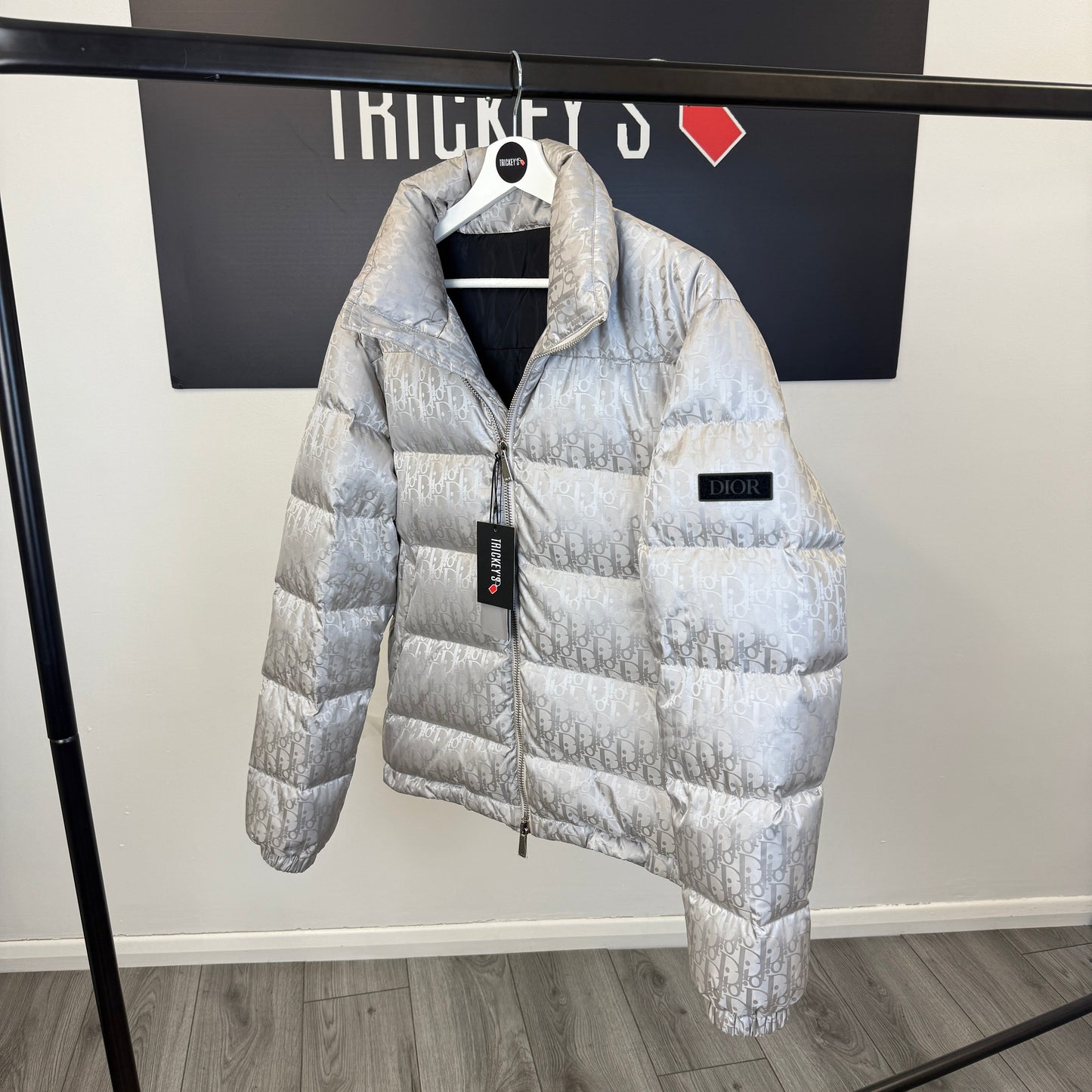 Dior Men’s Silver Oblique Zip-up Down Jacket - 46
