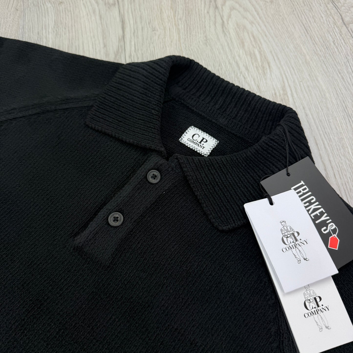 Cp Company Men’s Black Knitted 1/4 Button Up Sweatshirt