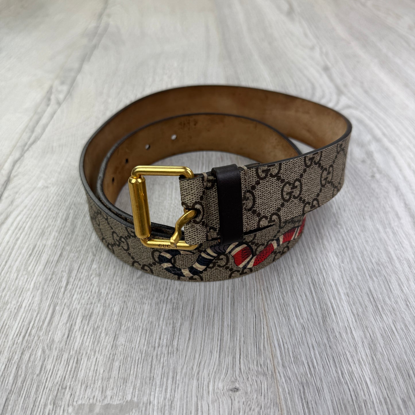 Gucci Men’s Black GG Supreme Kingsnake Belt - 90 (Uk 28-34)