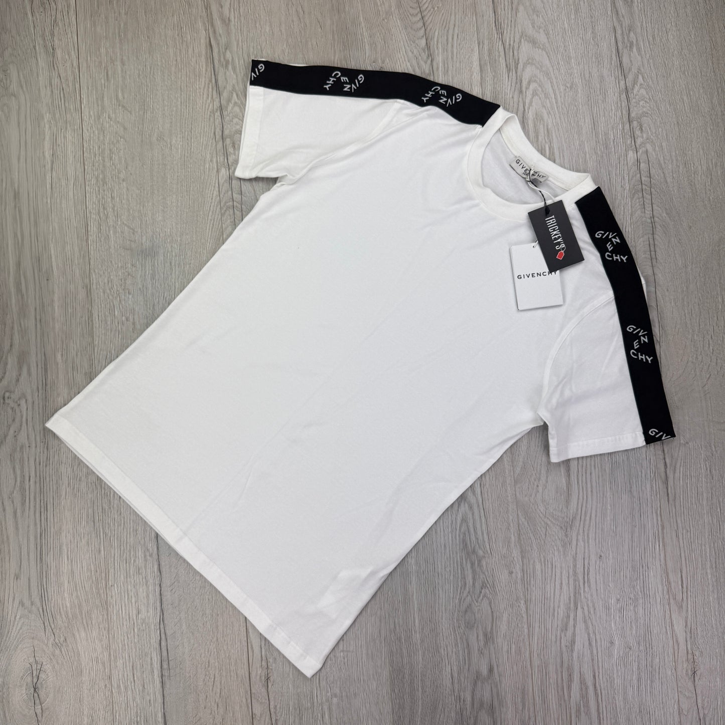 Givenchy Men’s White T-shirt Tape Logo - Large