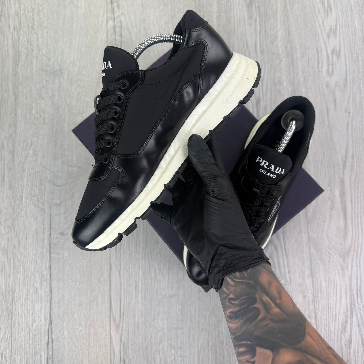 Prada Men’s Black & White Trainers - Uk 8