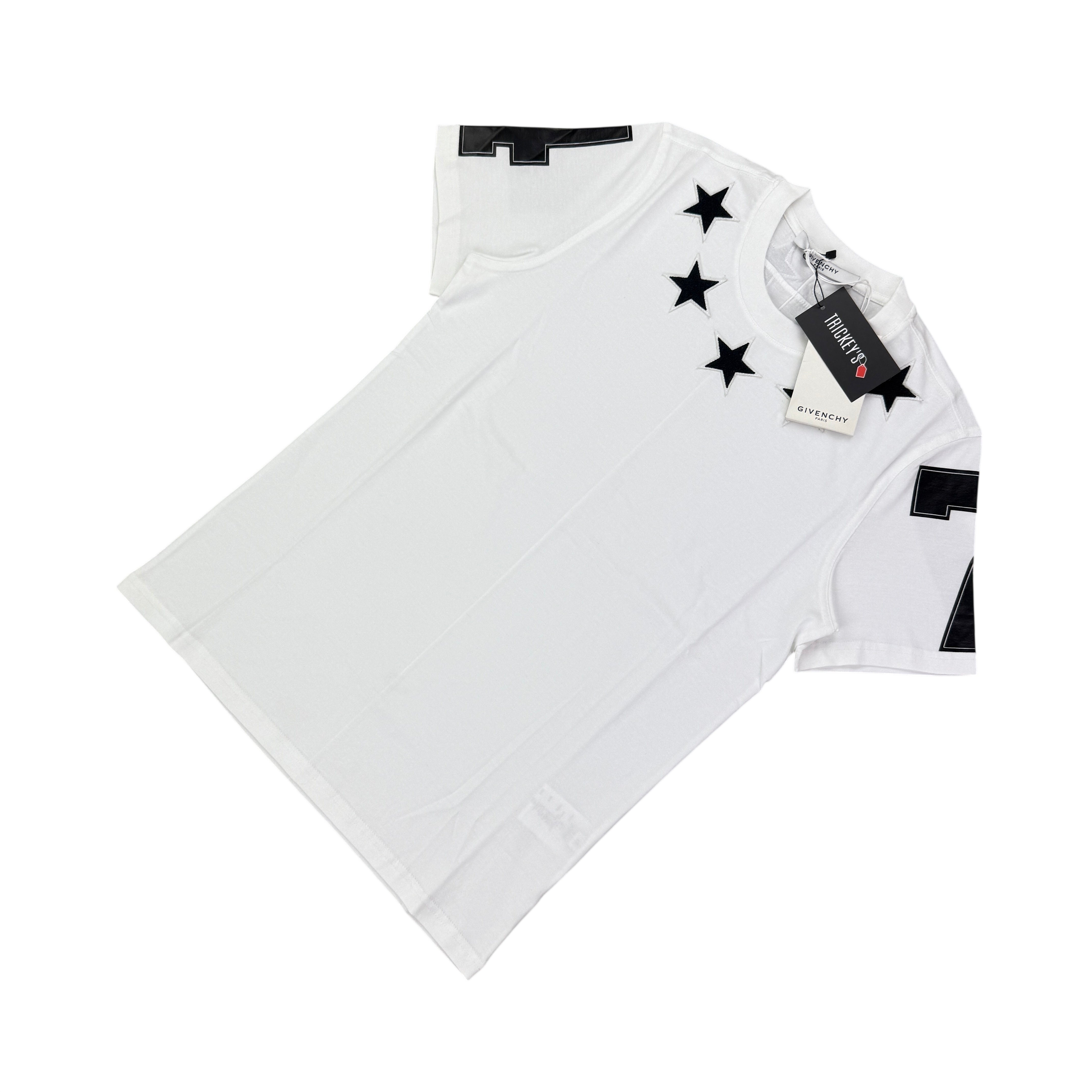 Givenchy Men's White T-shirt Neckline Black Stars – Trickey.store