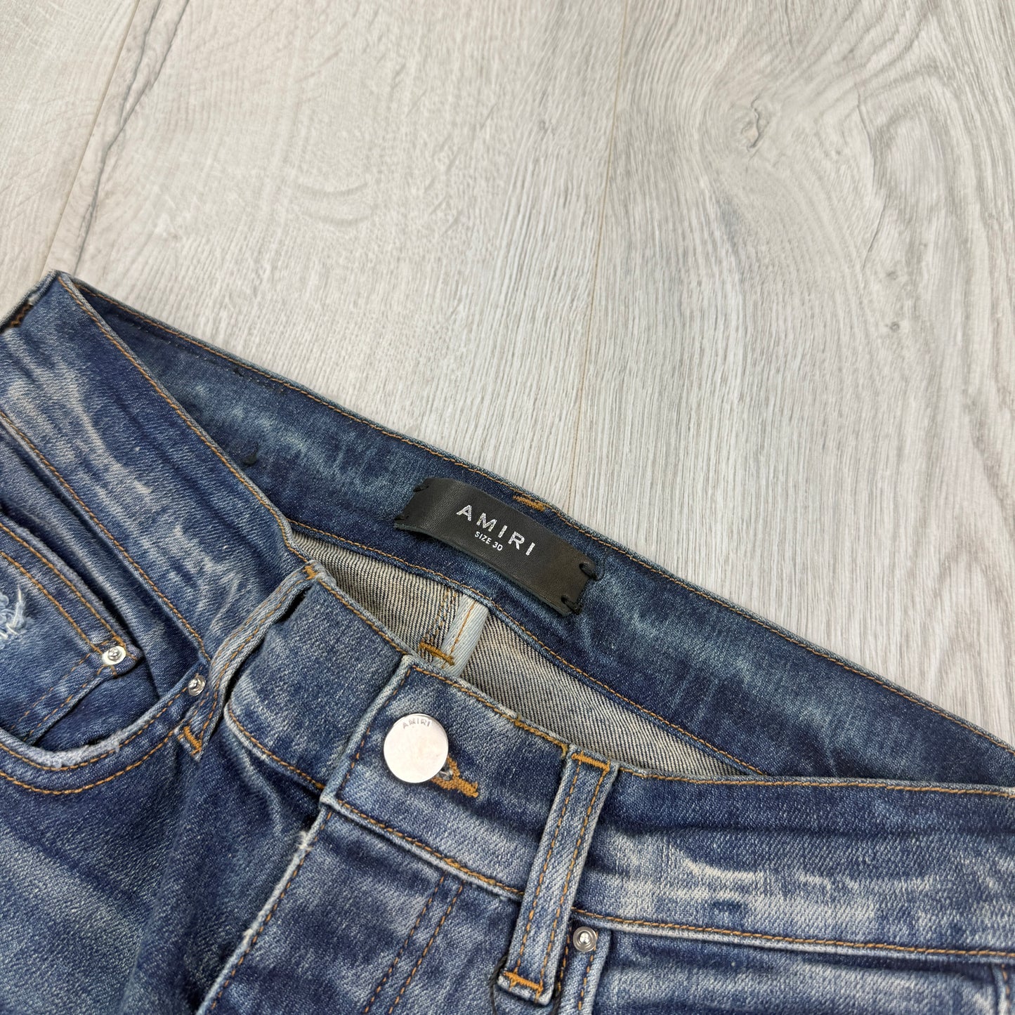 Amiri Men’s Distressed Jeans Side Old English Logo - Uk 30