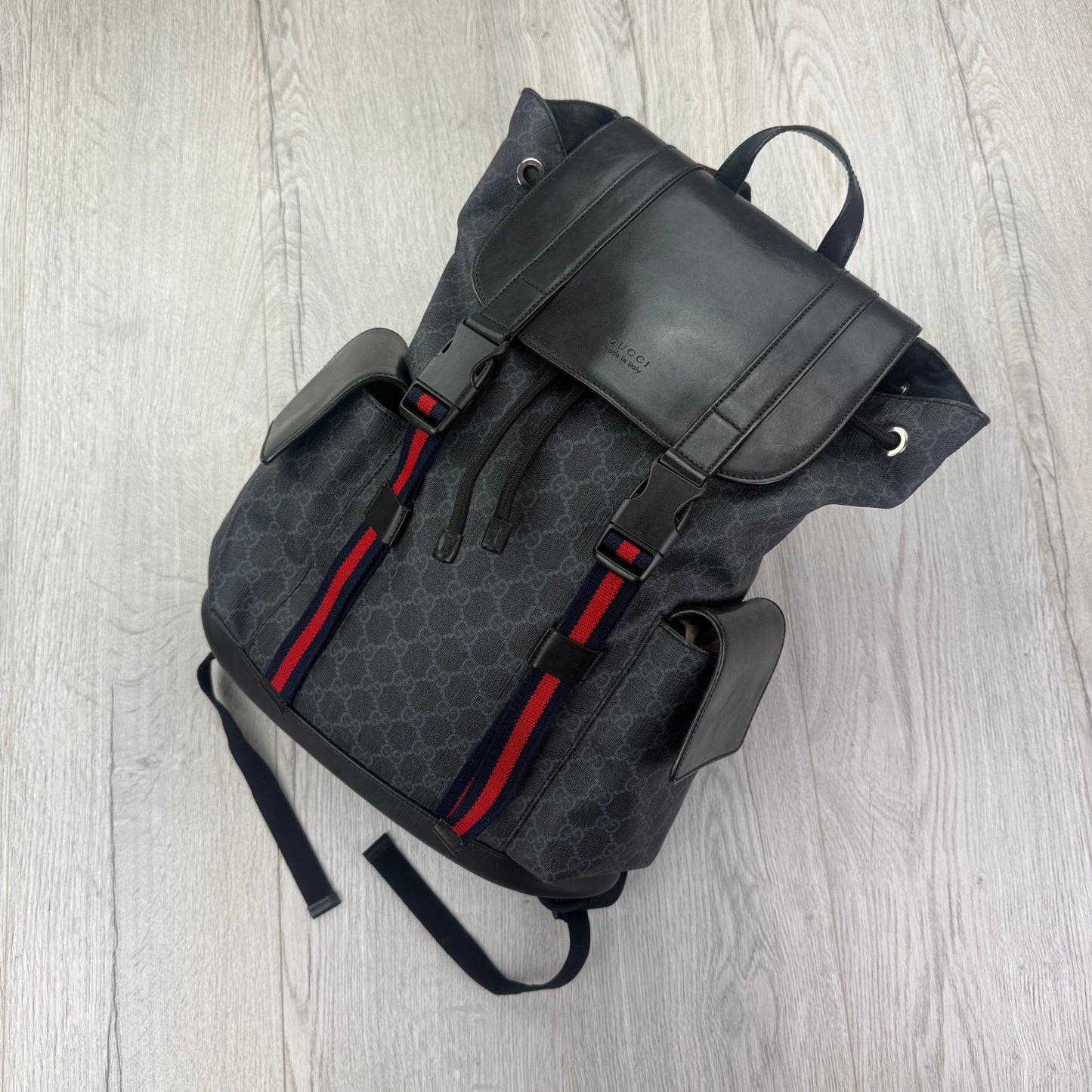 Gucci Black GG Supreme Canvas Sherry Line Backpack