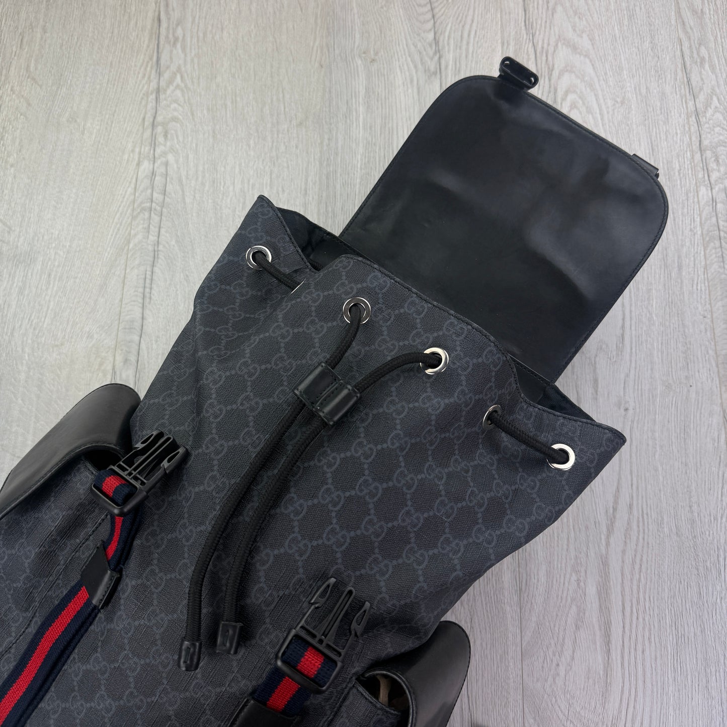 Gucci Black GG Supreme Canvas Sherry Line Backpack