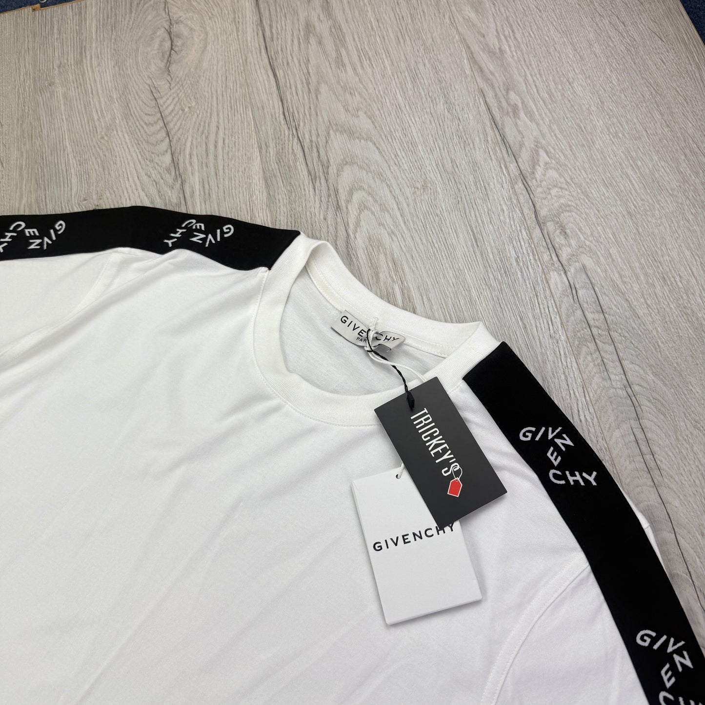 Givenchy Men’s White T-shirt Tape Logo - Large