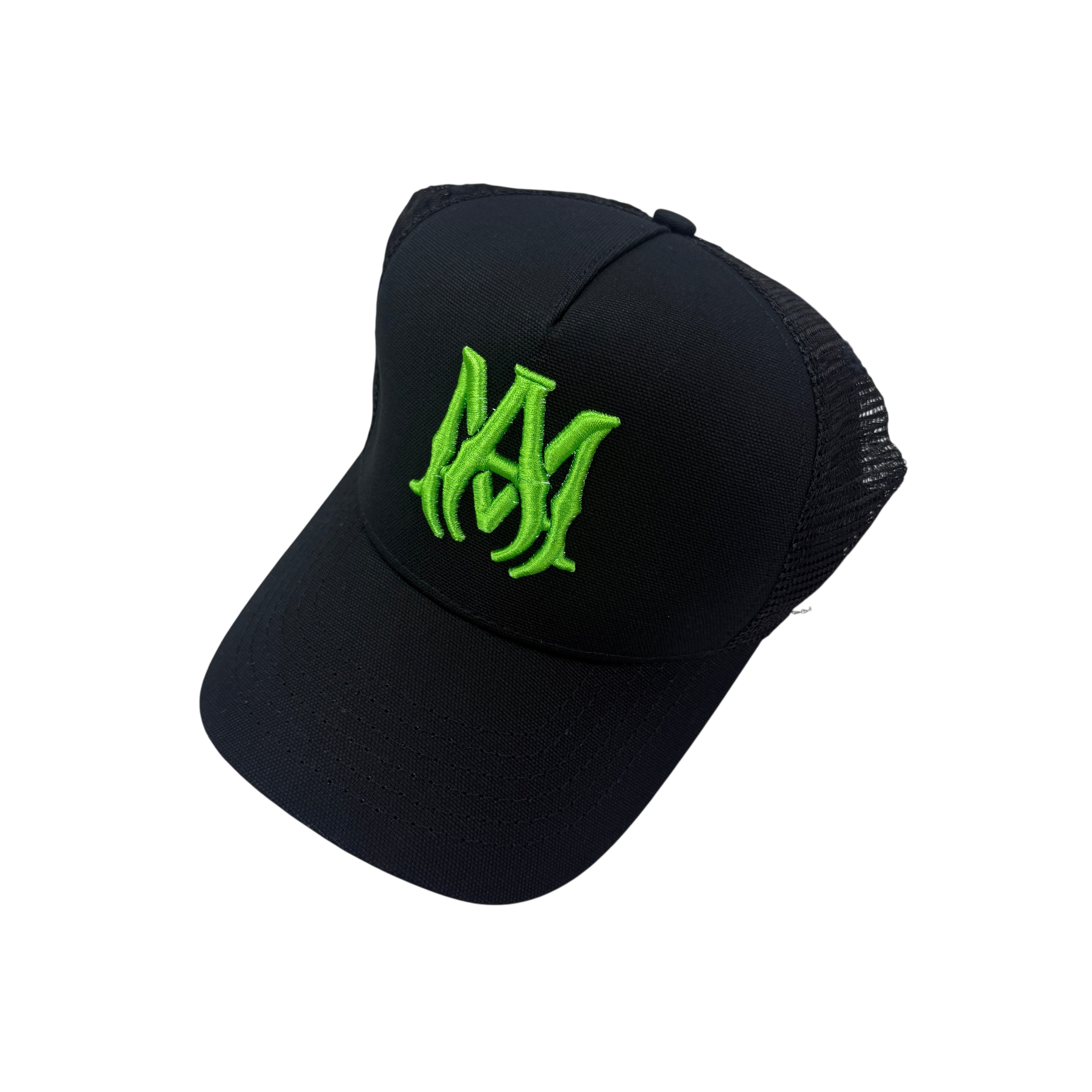 Amiri Men's Black Baseball Cap Green Neon Embroidered Logo