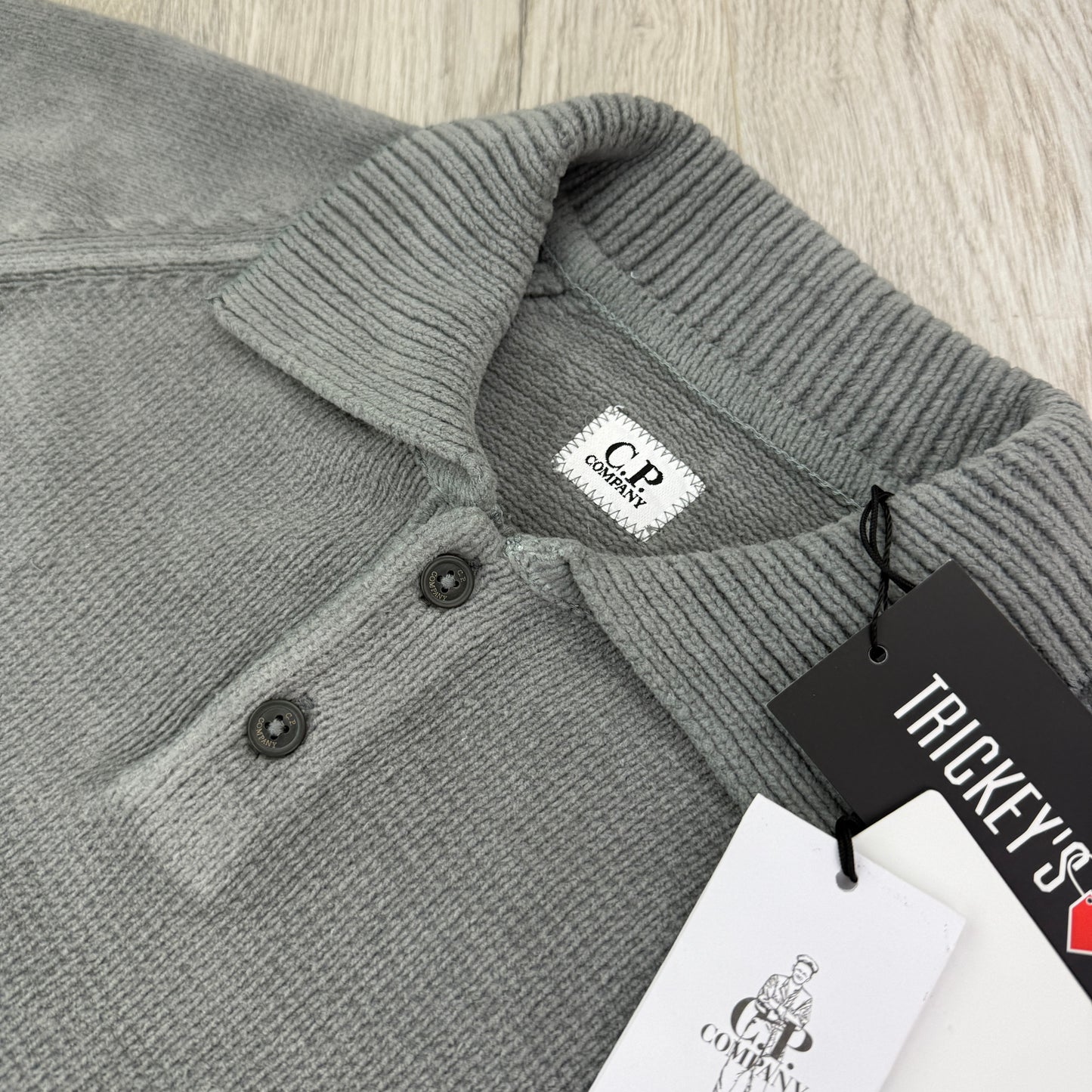 Cp Company Men’s Grey Knitted 1/4 Button Up Sweatshirt