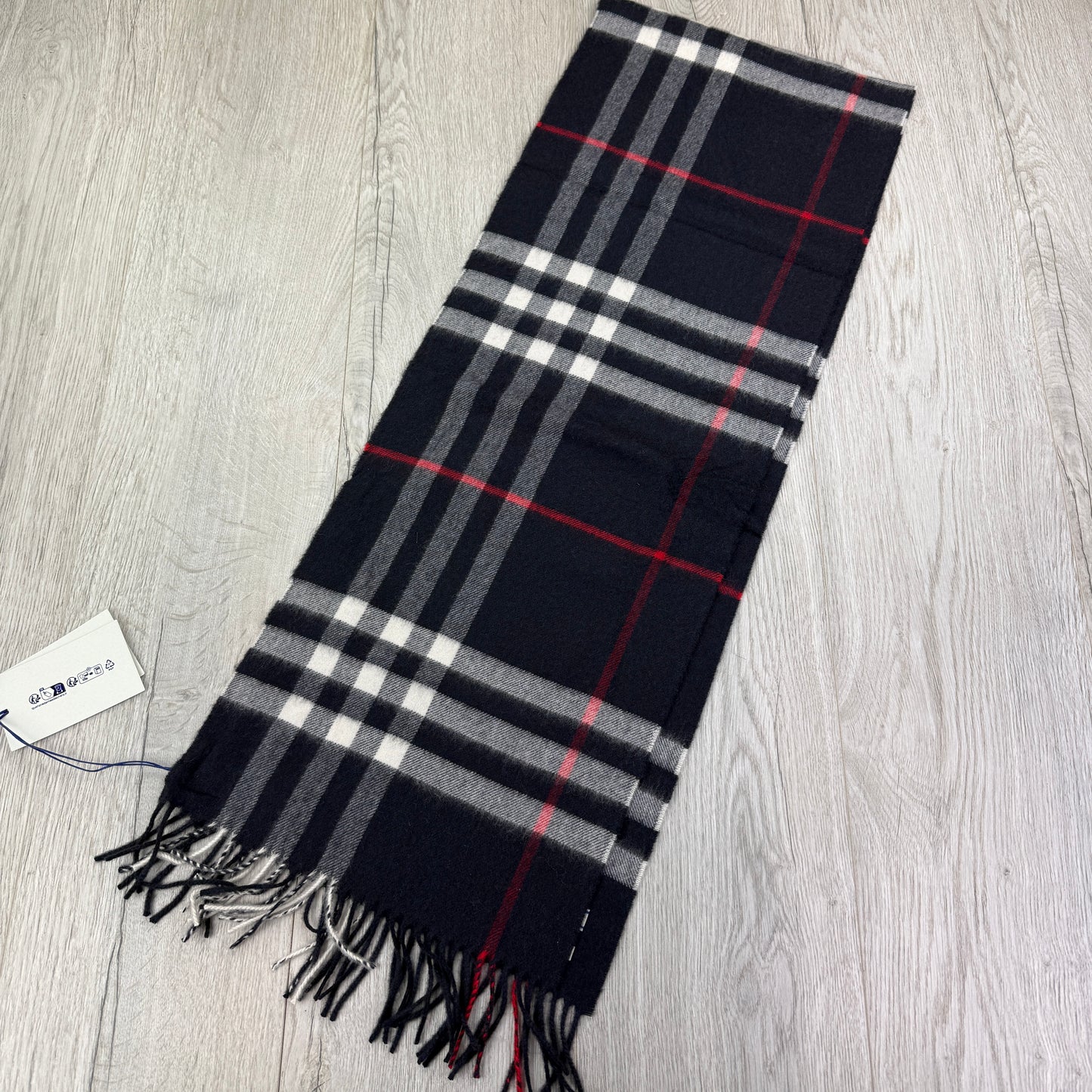 Burberry Navy Check Cashmere Scarf
