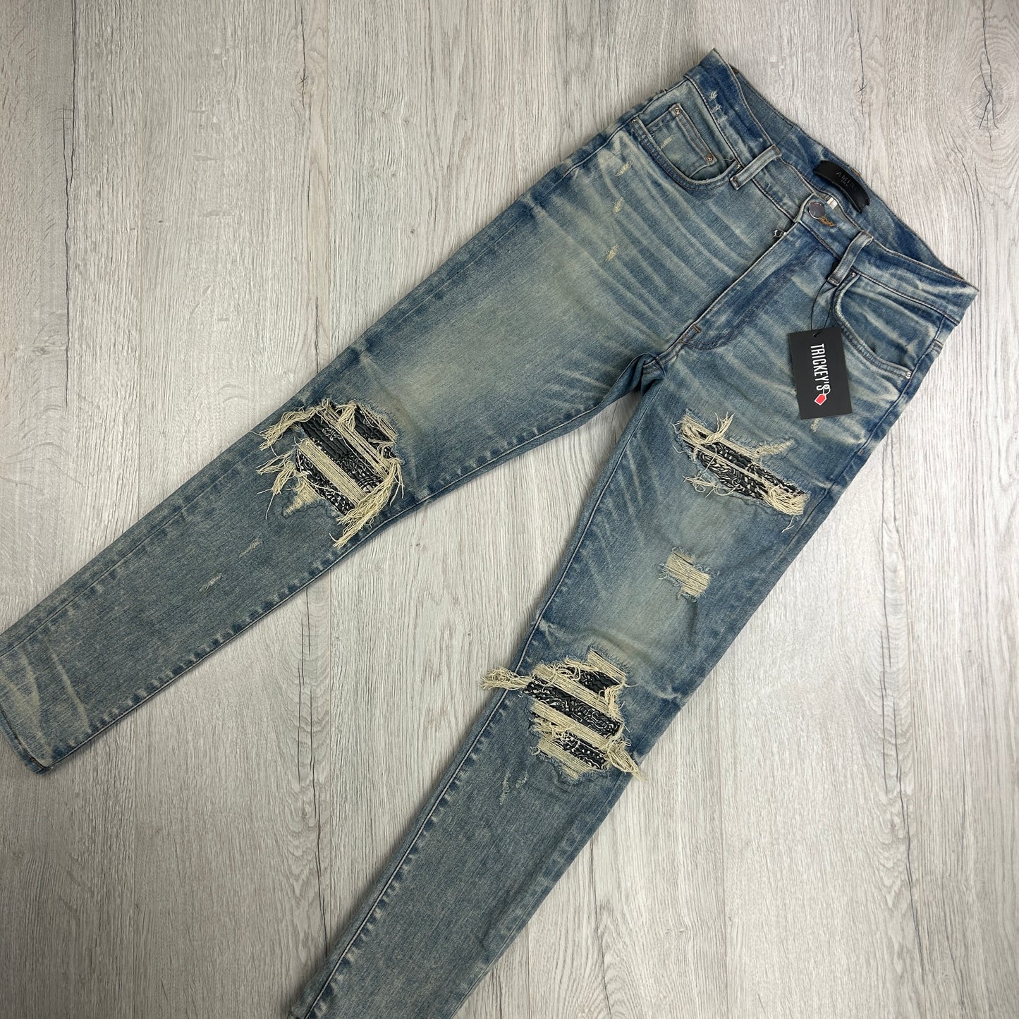 Amiri MX1 Light Blue Distressed Ripped Indigo Jeans - Uk 29