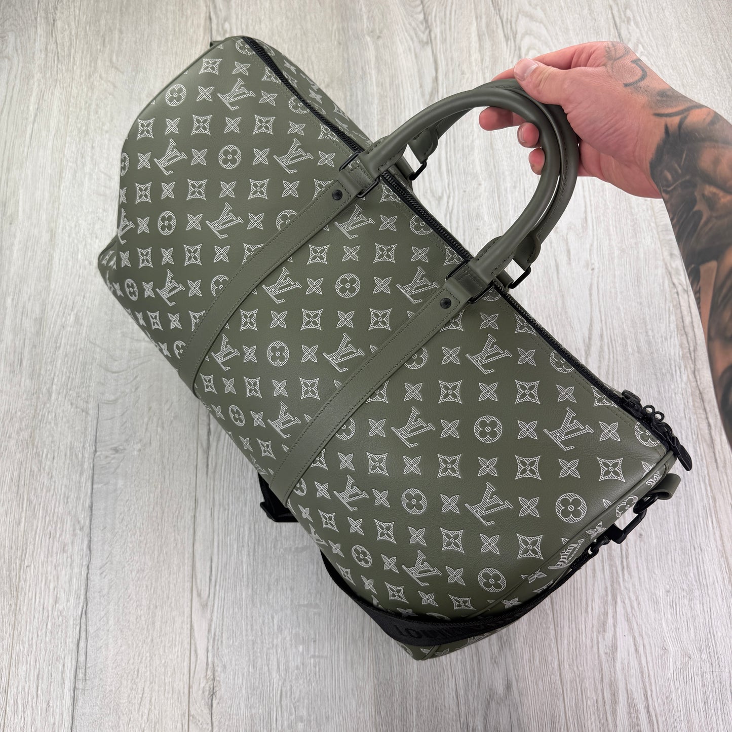 Louis Vuitton Monogram Shadow Green Keepall Bandoulière 50 Bag