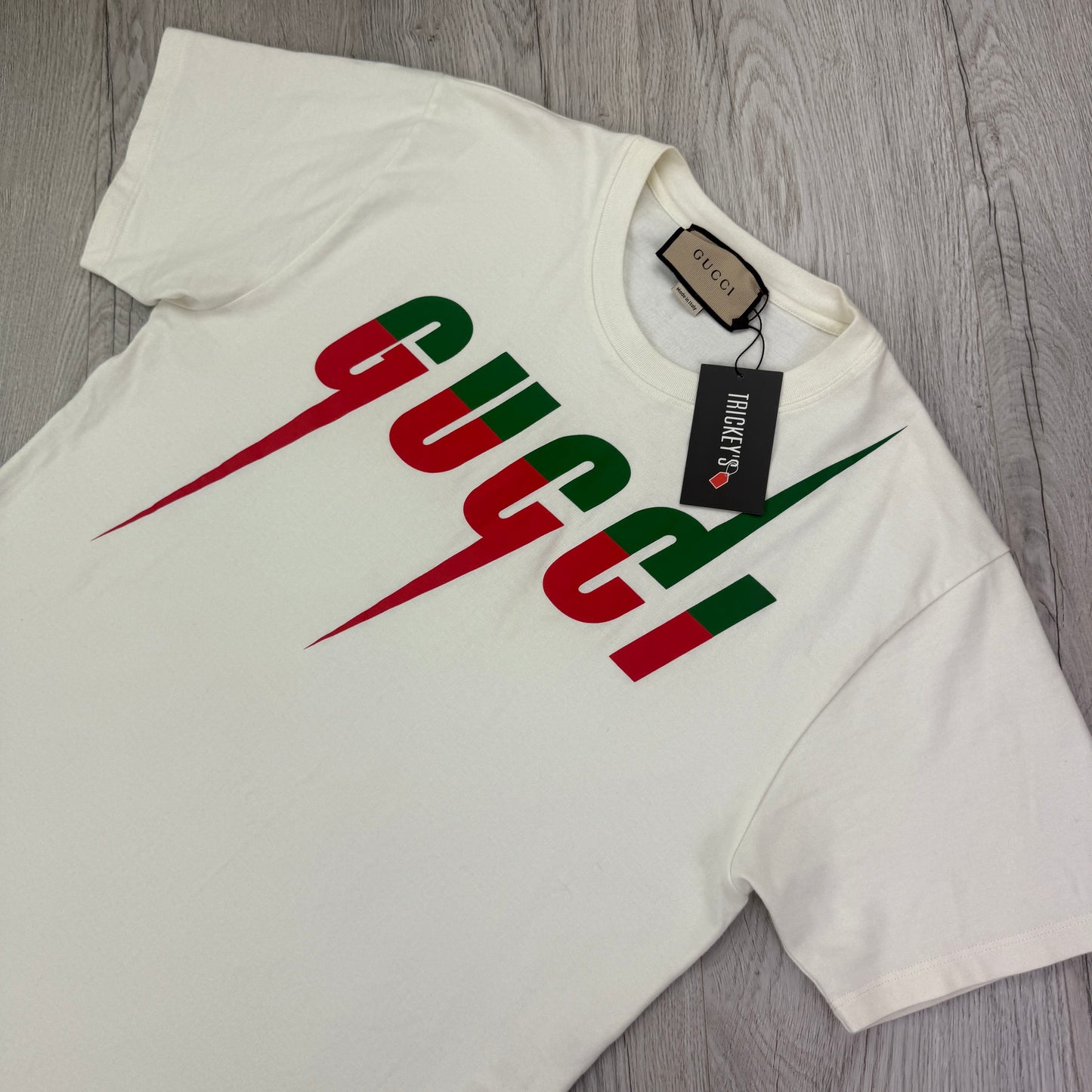 Gucci Men’s Off White Blade Print Logo T-shirt - Small Oversized