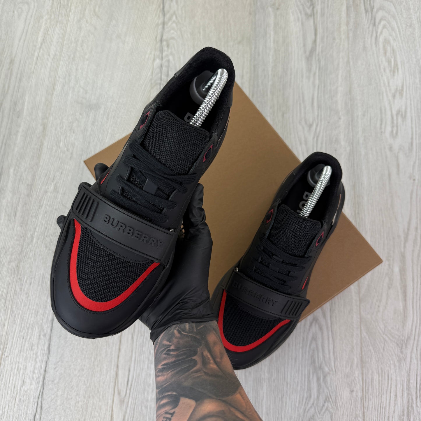 Burberry Men’s Black & Red Ramsey Check Trainers - Uk 7