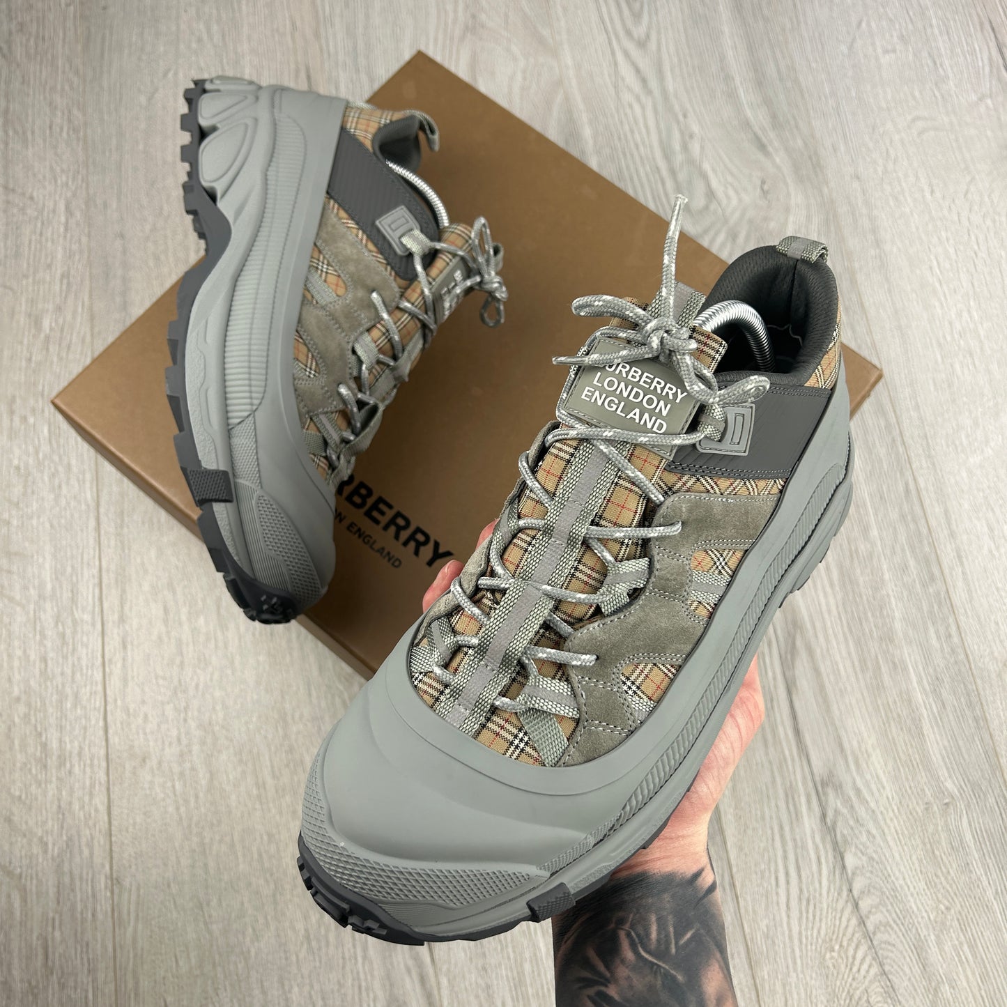 Burberry Men’s Grey Check Arthur Trainers - Uk 10