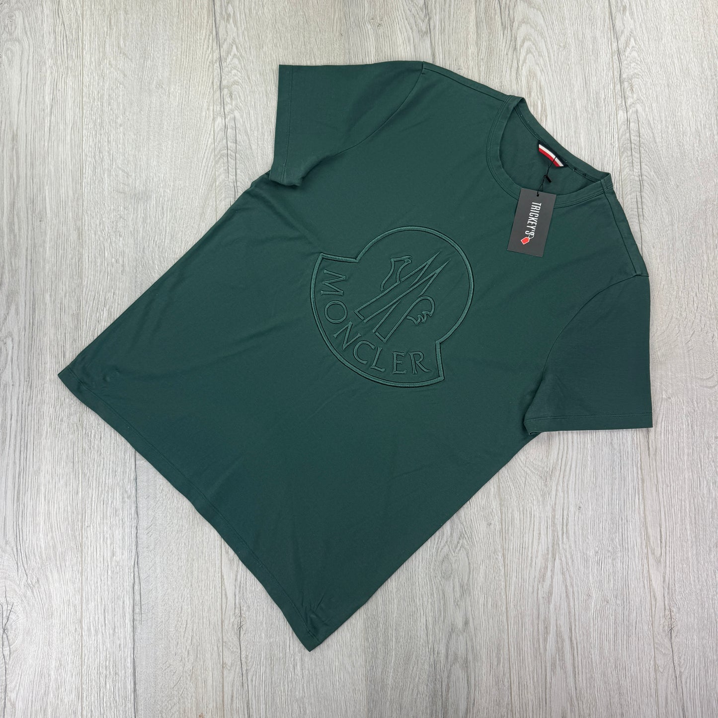 Moncler Men’s Green Front Embroidered Logo T-shirt - Large Slim