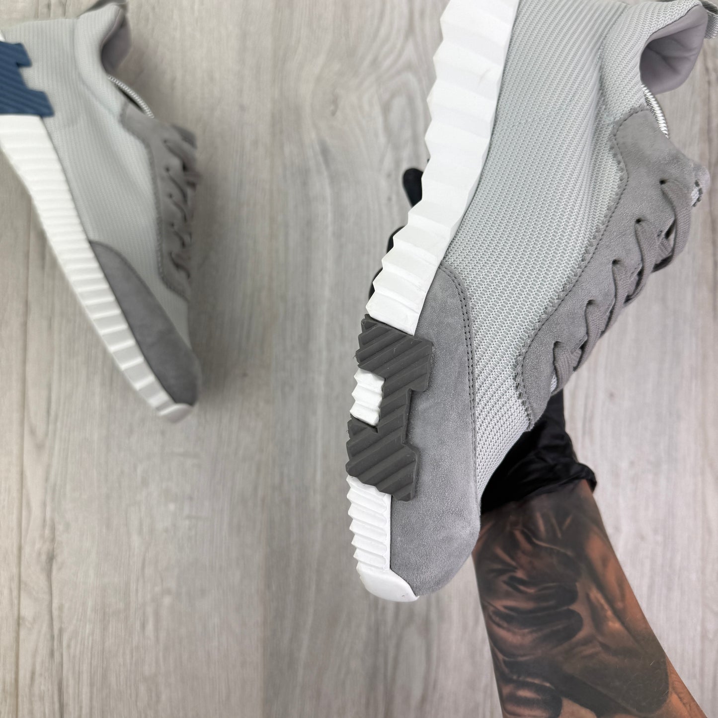 Hermes Men’s Grey Bouncing Technical Mesh and Suede Trainers - Uk 11