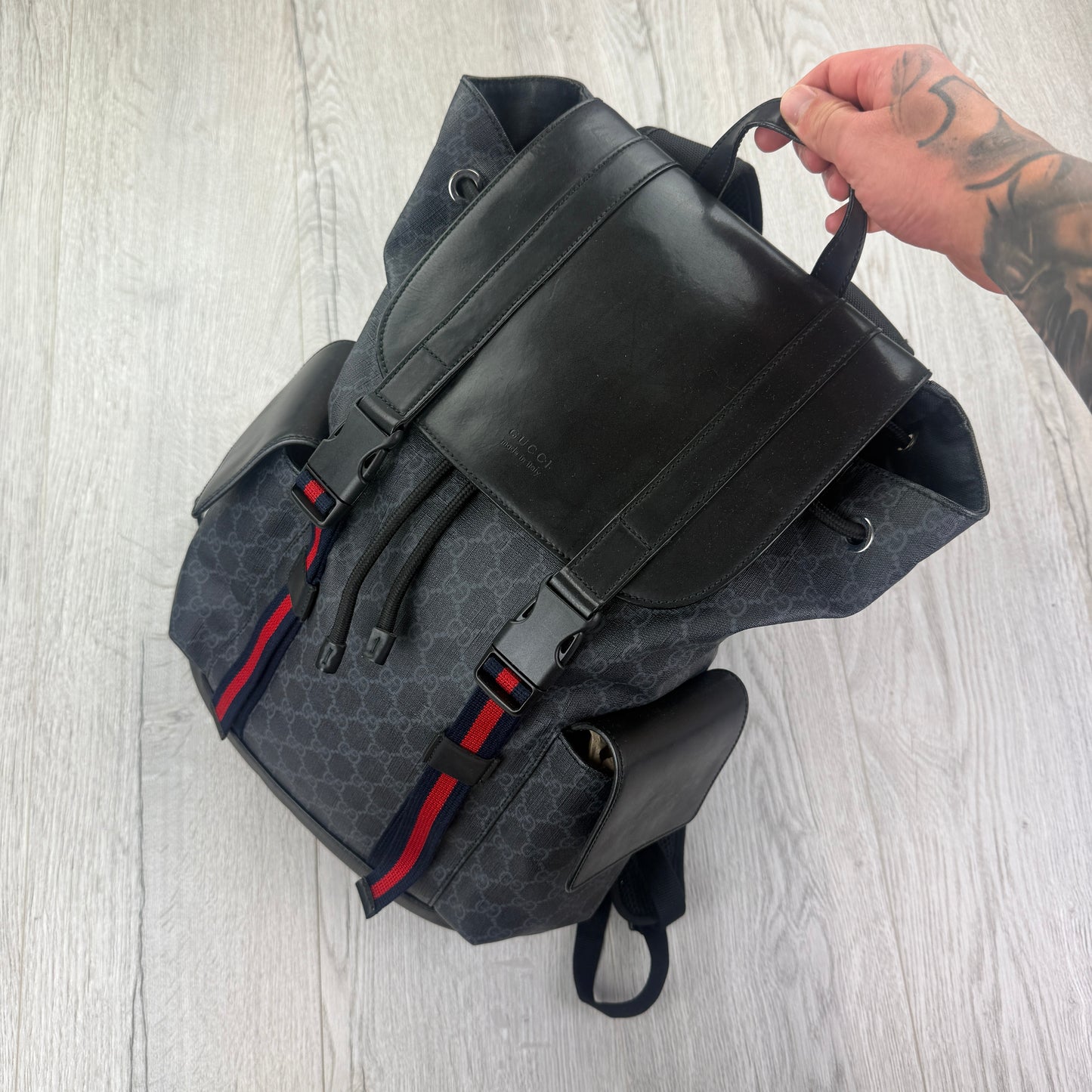 Gucci Black GG Supreme Canvas Sherry Line Backpack
