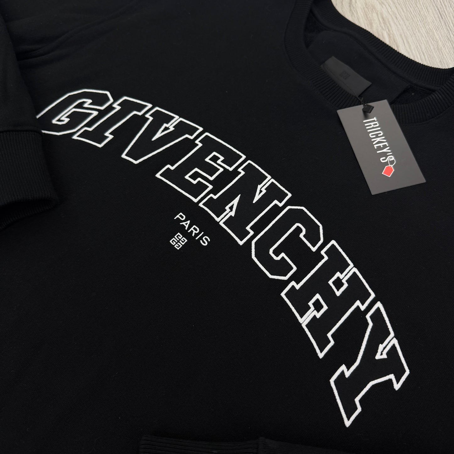 Givenchy Men’s Black Crewneck Jumper Embroidered Logo - XL