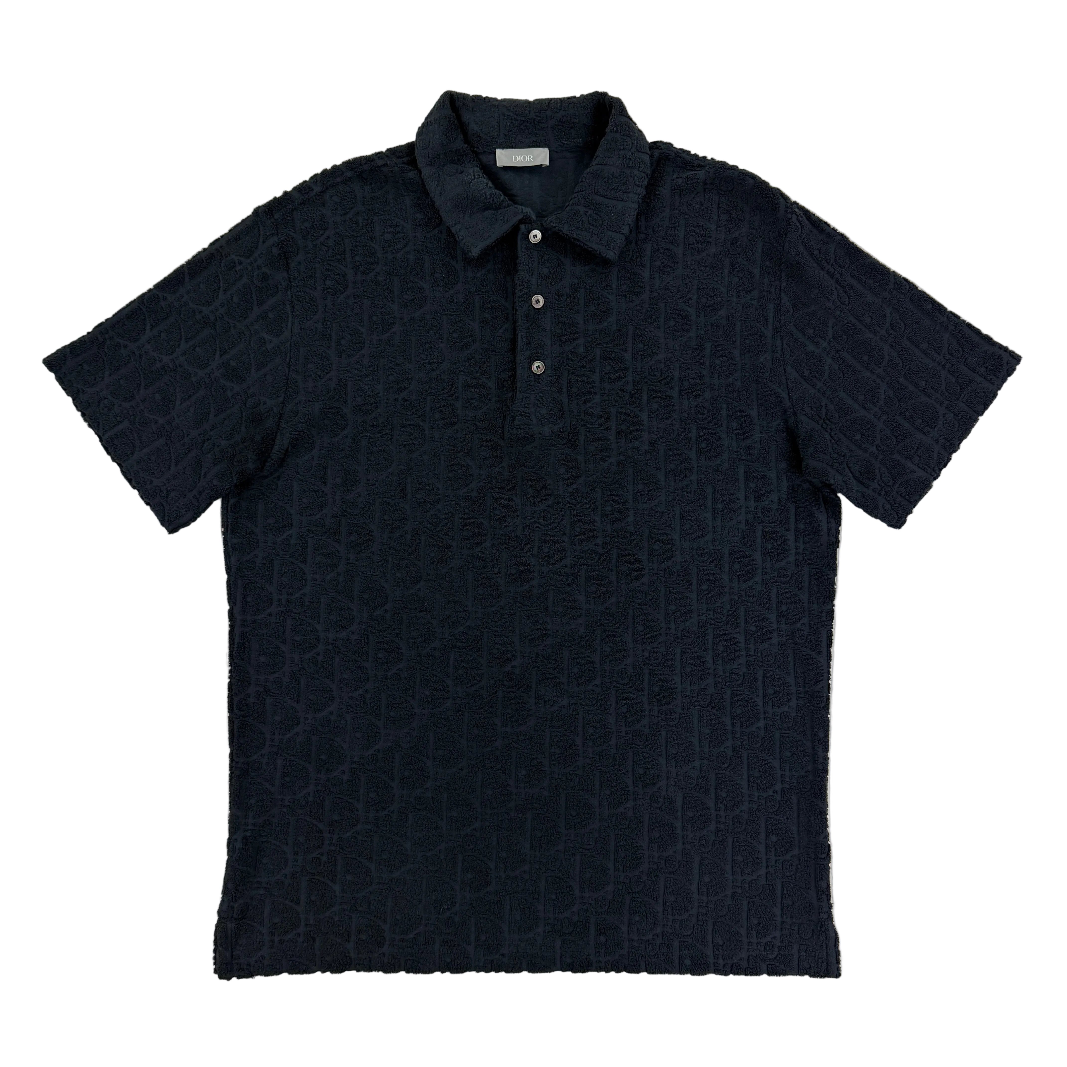 Dior Men's Navy Oblique Towel Polo Shirt - Small (Fit Medium