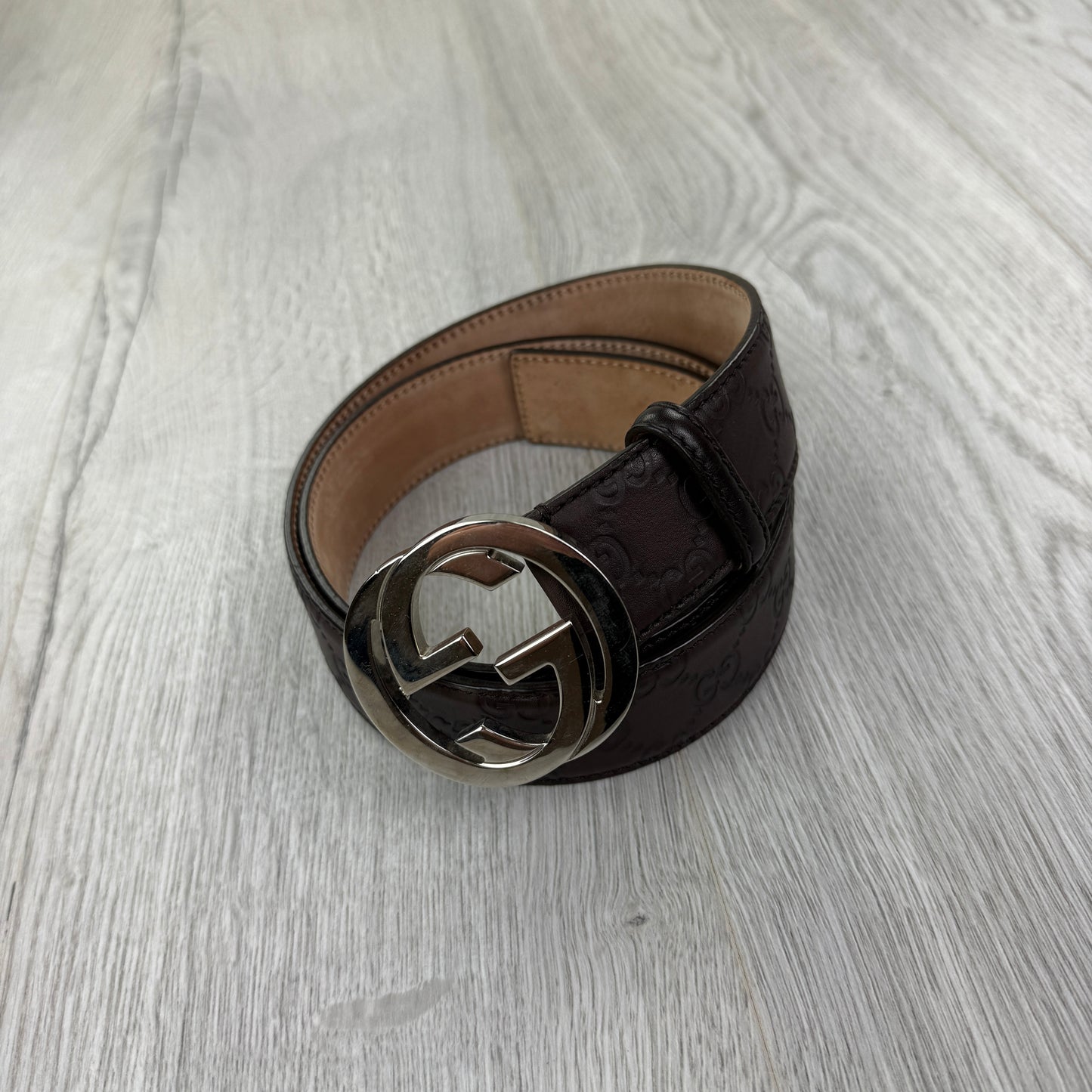Gucci Web Interlock GG Silver Buckle Belt - 95 (Fit Uk 30-34)