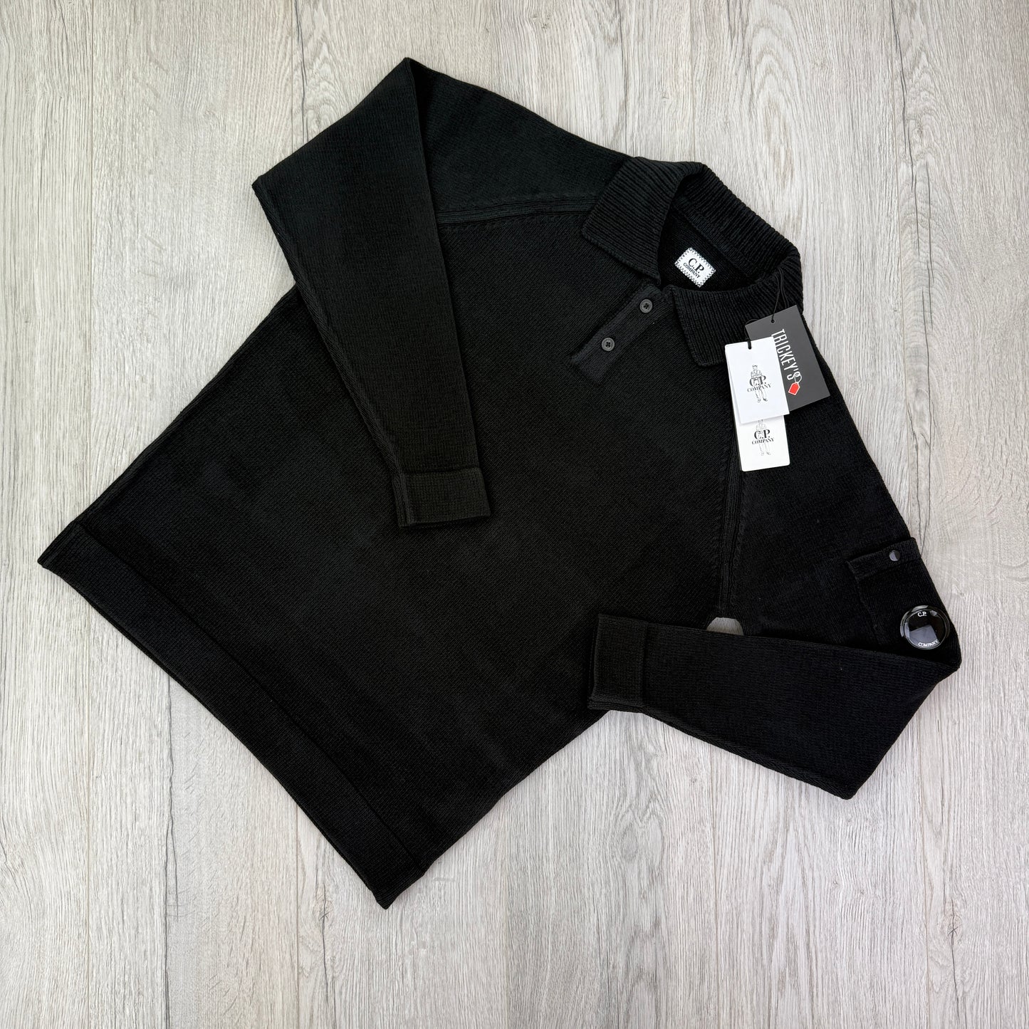 Cp Company Men’s Black Knitted 1/4 Button Up Sweatshirt