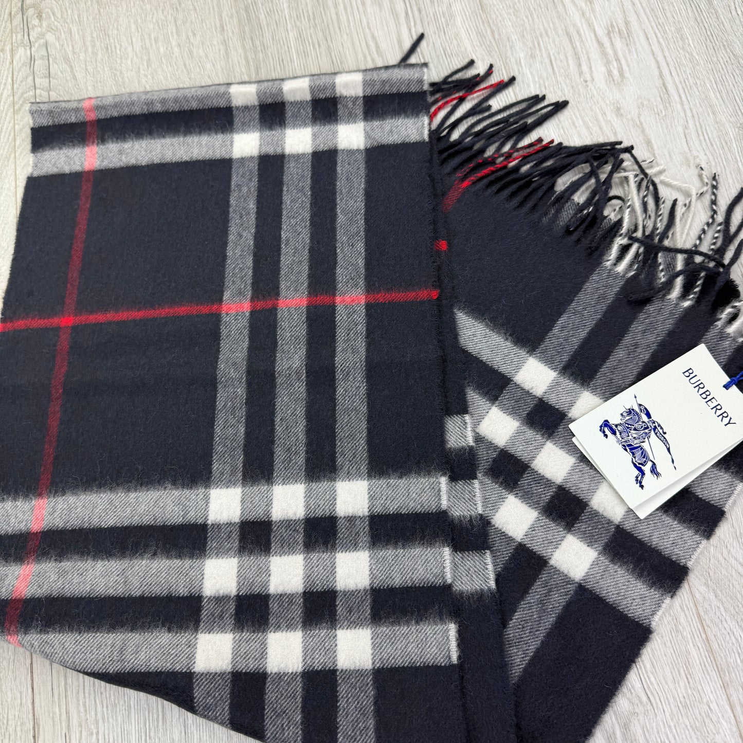 Burberry Navy Check Cashmere Scarf