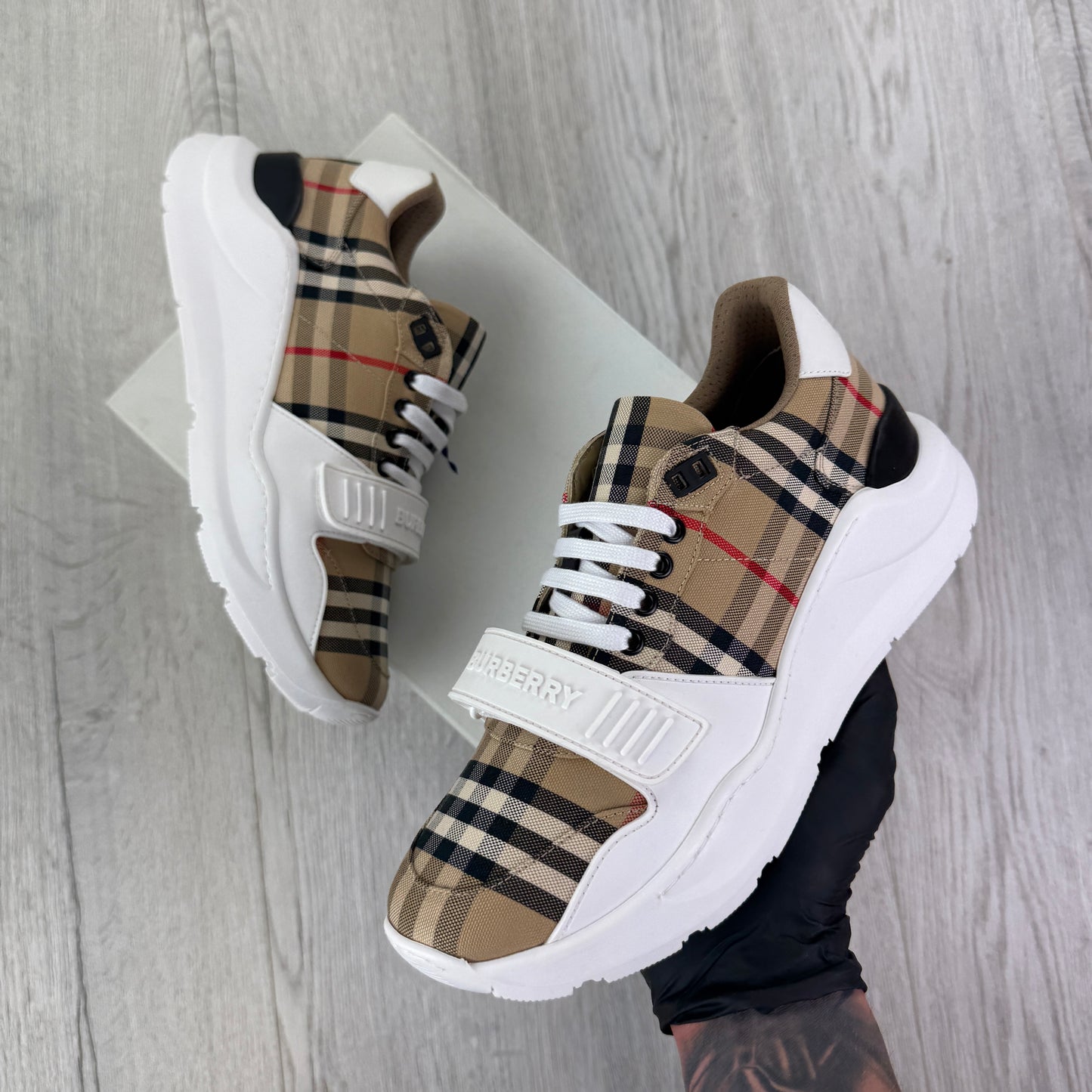 Burberry Men’s Vintage Check, White Leather Trainers