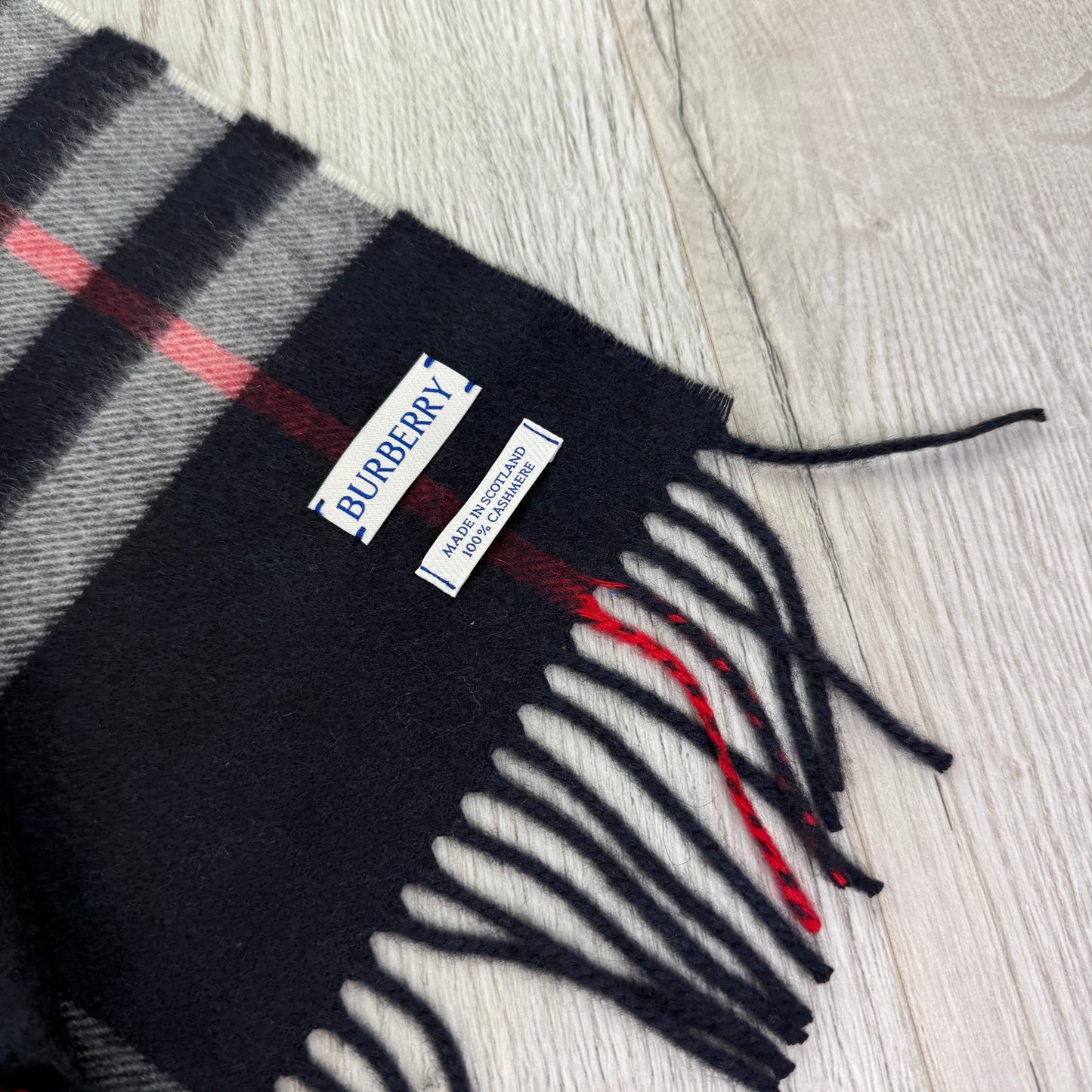 Burberry Navy Check Cashmere Scarf