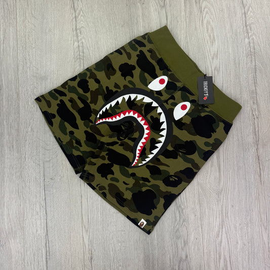 Bape Men’s Khaki Green Camo Front Shark Shorts