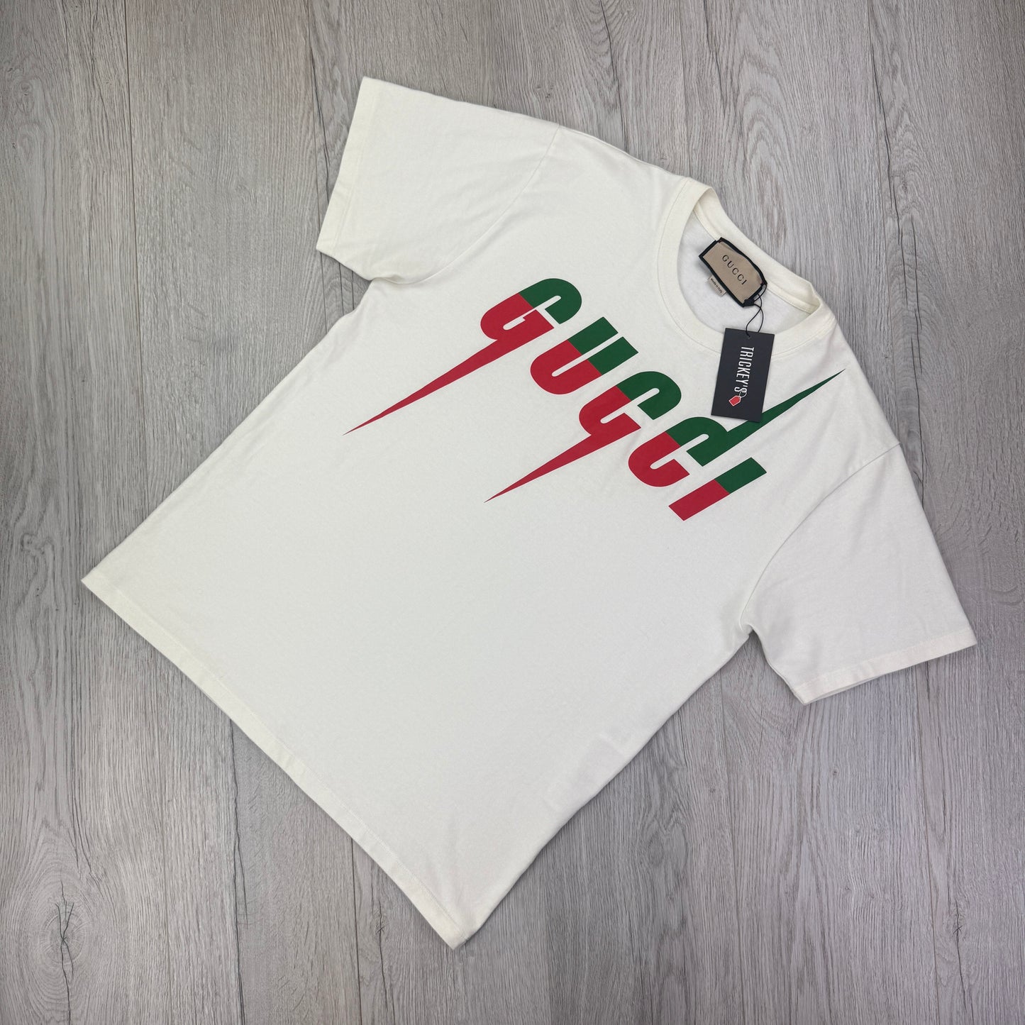 Gucci Men’s Off White Blade Print Logo T-shirt - Small Oversized