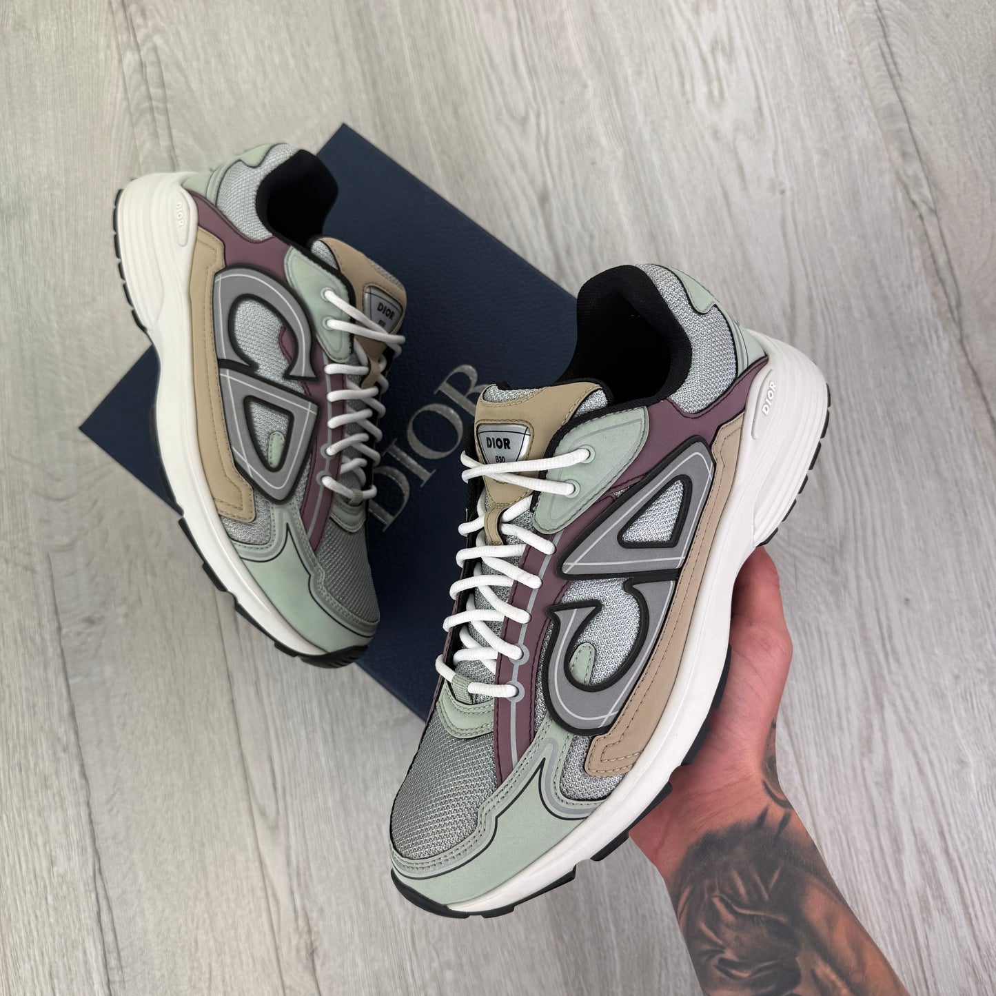 Dior B30 Men’s Lavender Grey Beige Trainers - 43 (Fit Uk 9)