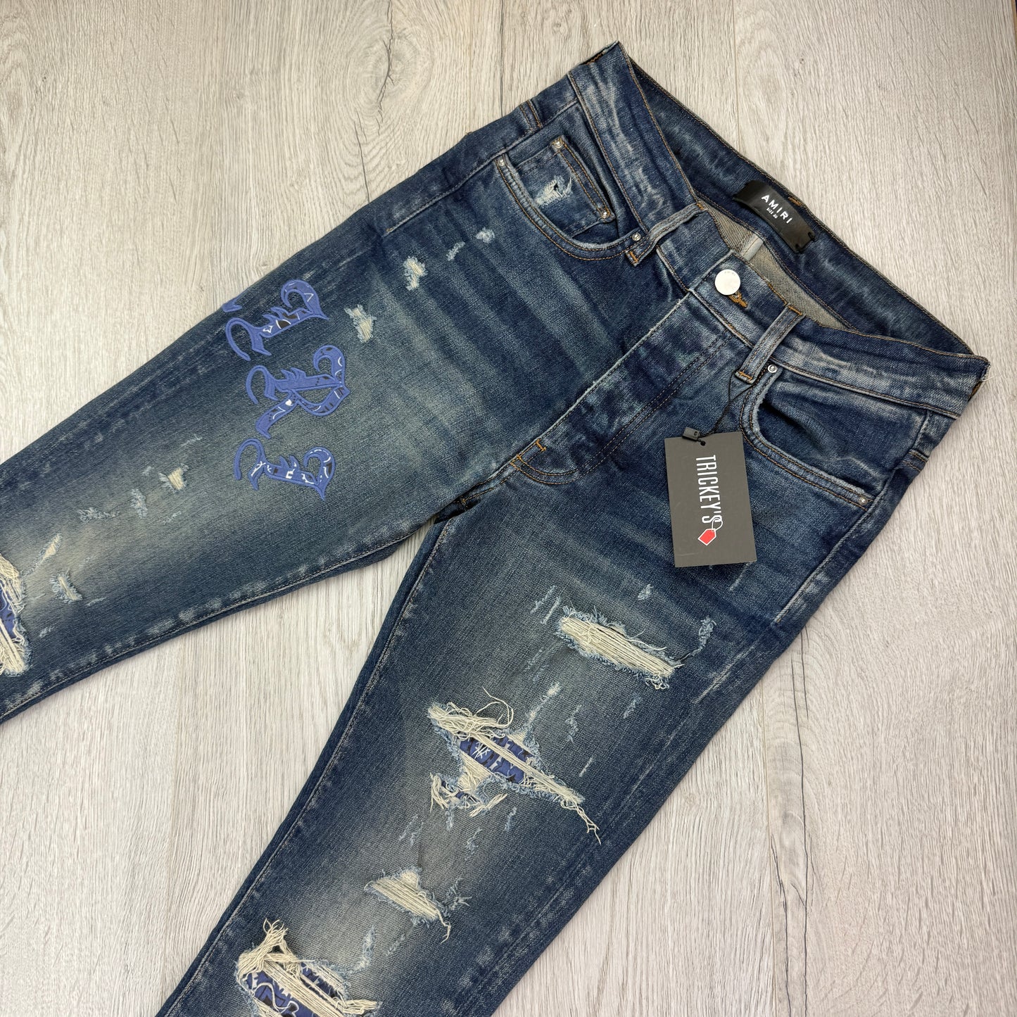 Amiri Men’s Distressed Jeans Side Old English Logo - Uk 30