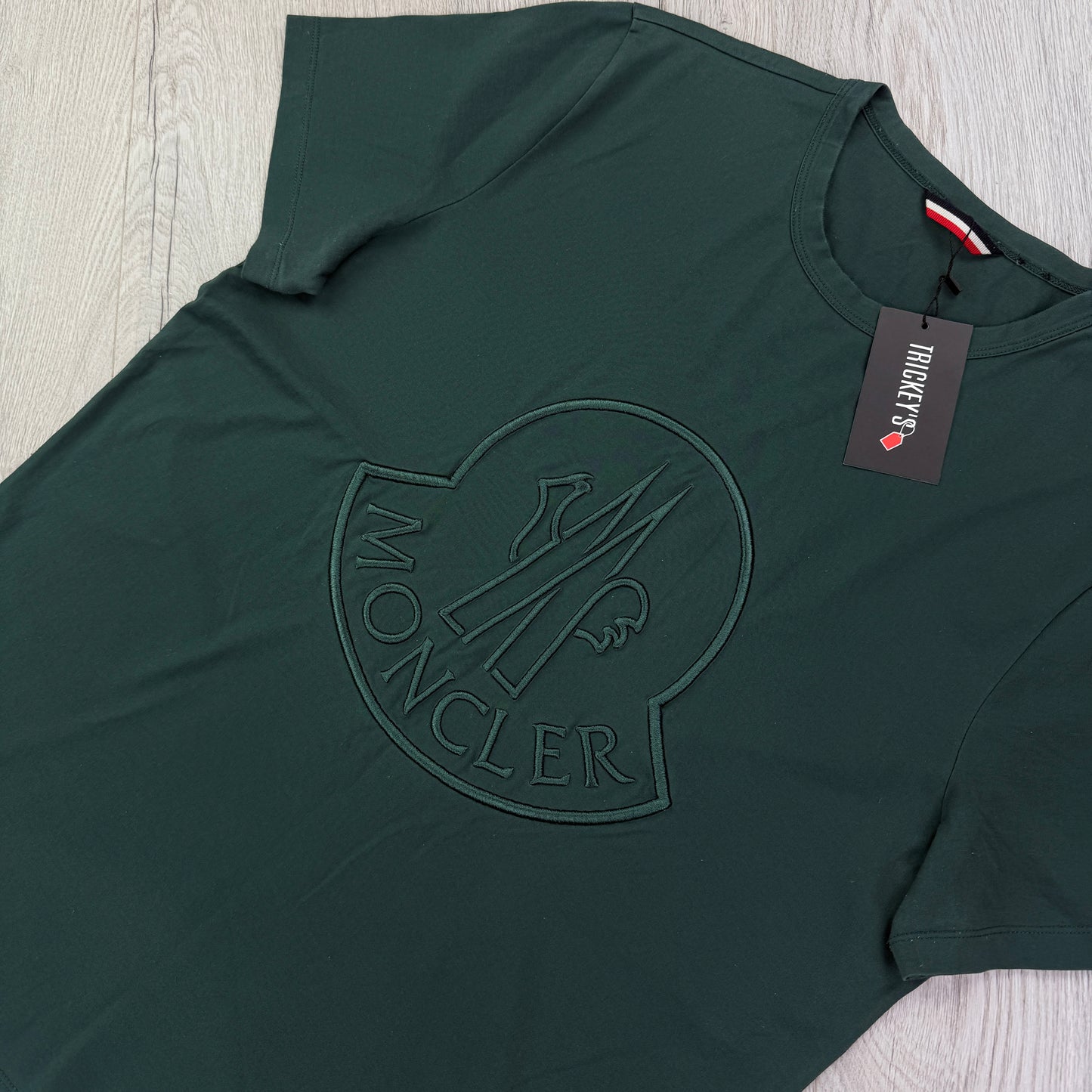 Moncler Men’s Green Front Embroidered Logo T-shirt - Large Slim