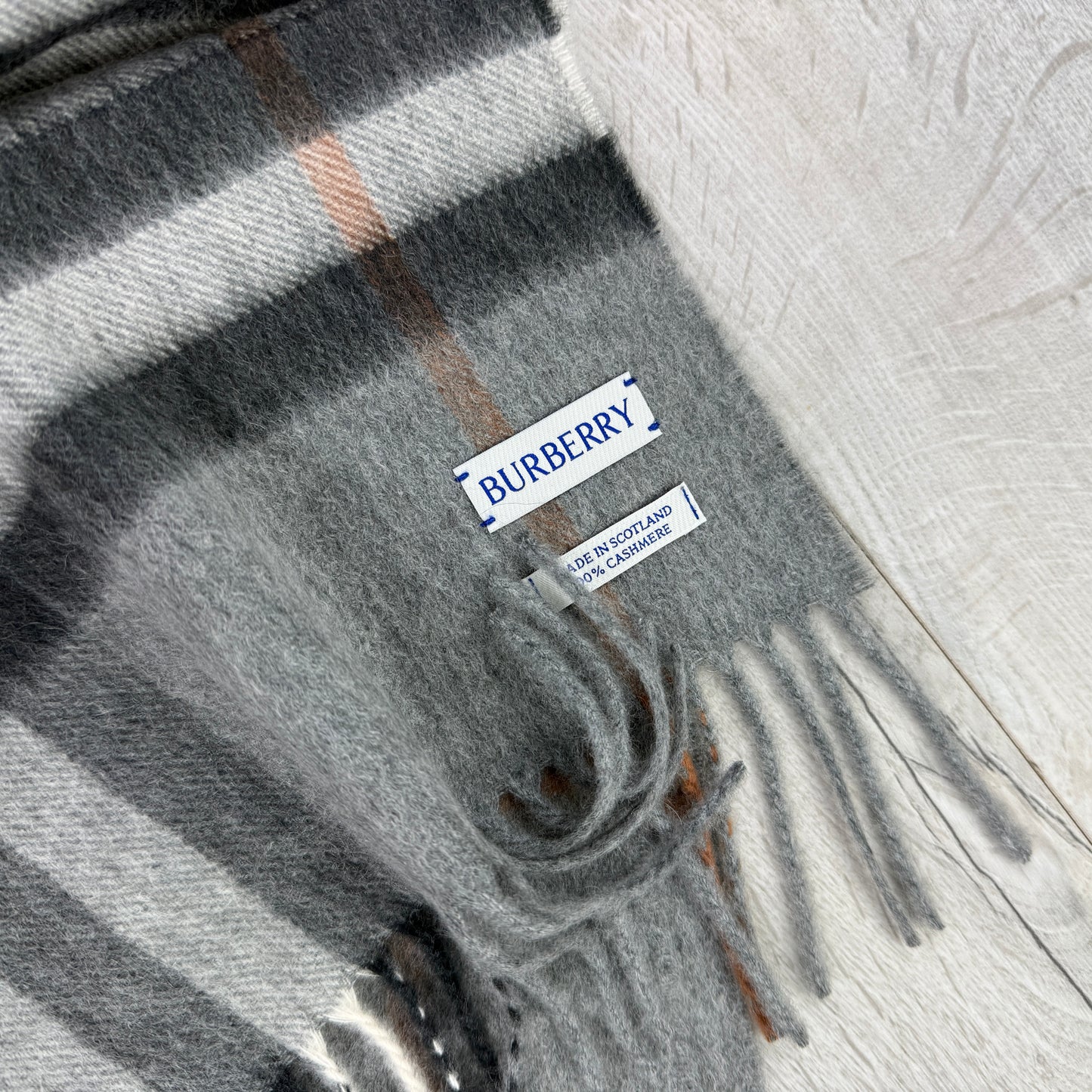 Burberry Grey Check Cashmere Scarf
