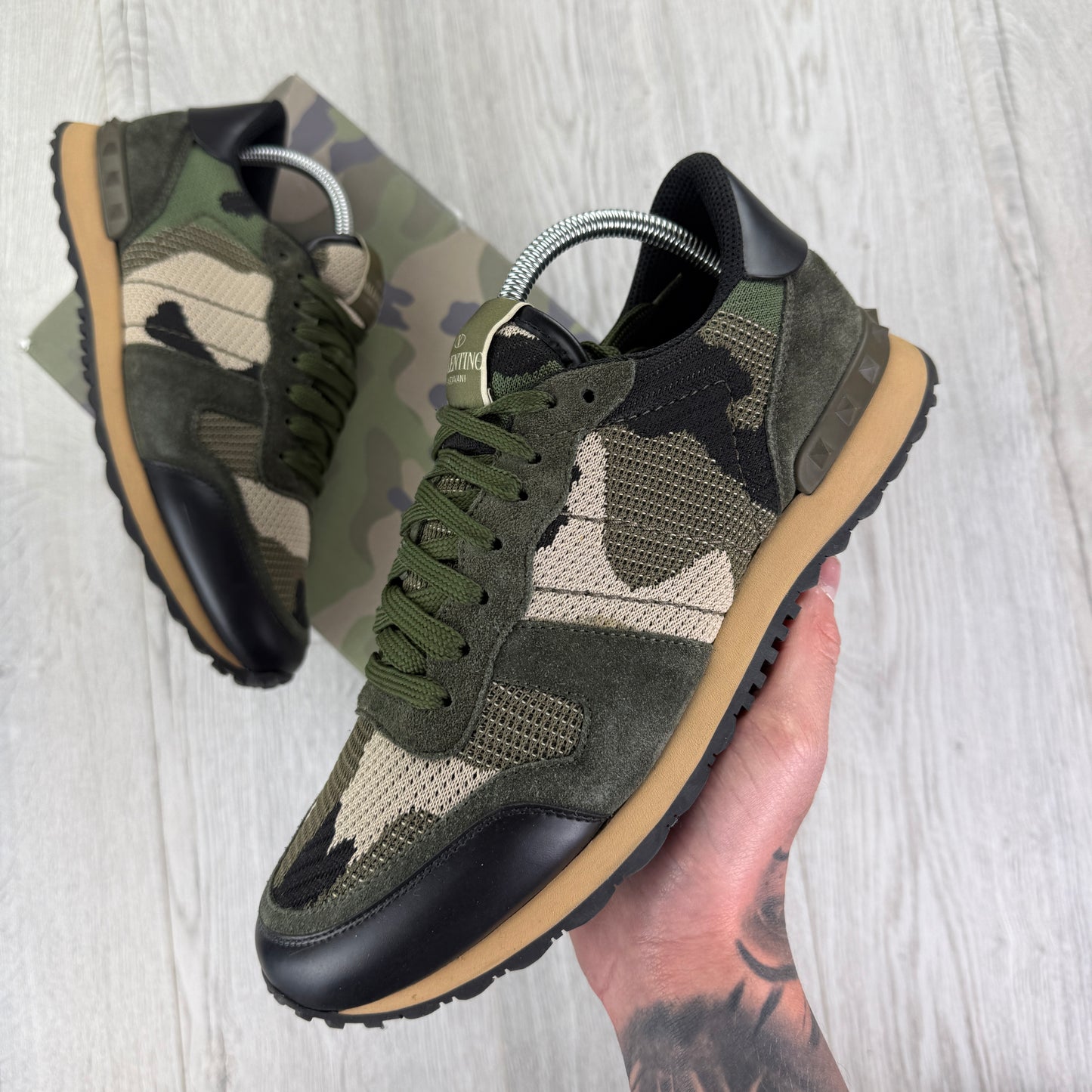 Valentino Men’s Khaki Camo Mesh Rockrunner - Uk 8