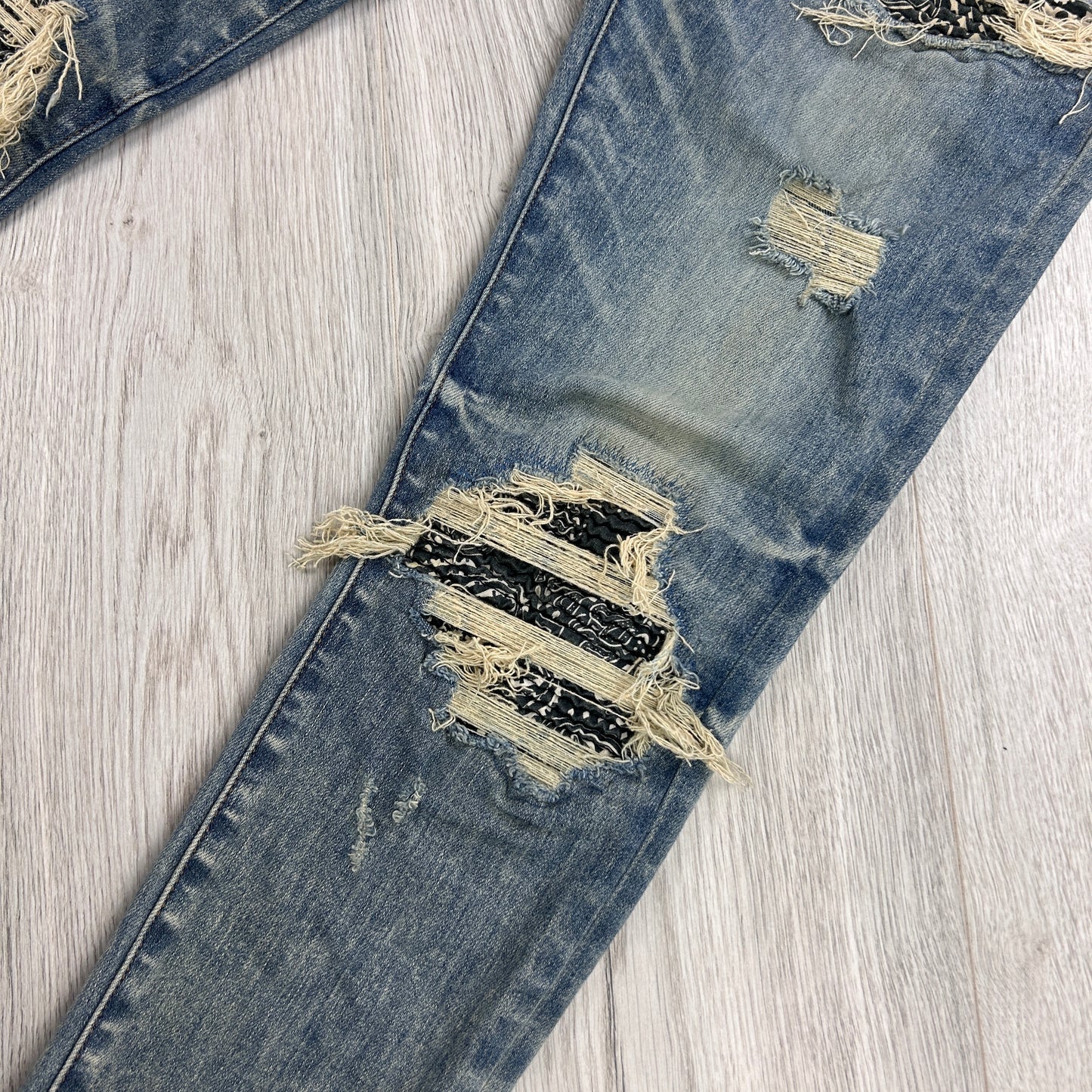 Amiri MX1 Light Blue Distressed Ripped Indigo Jeans - Uk 29