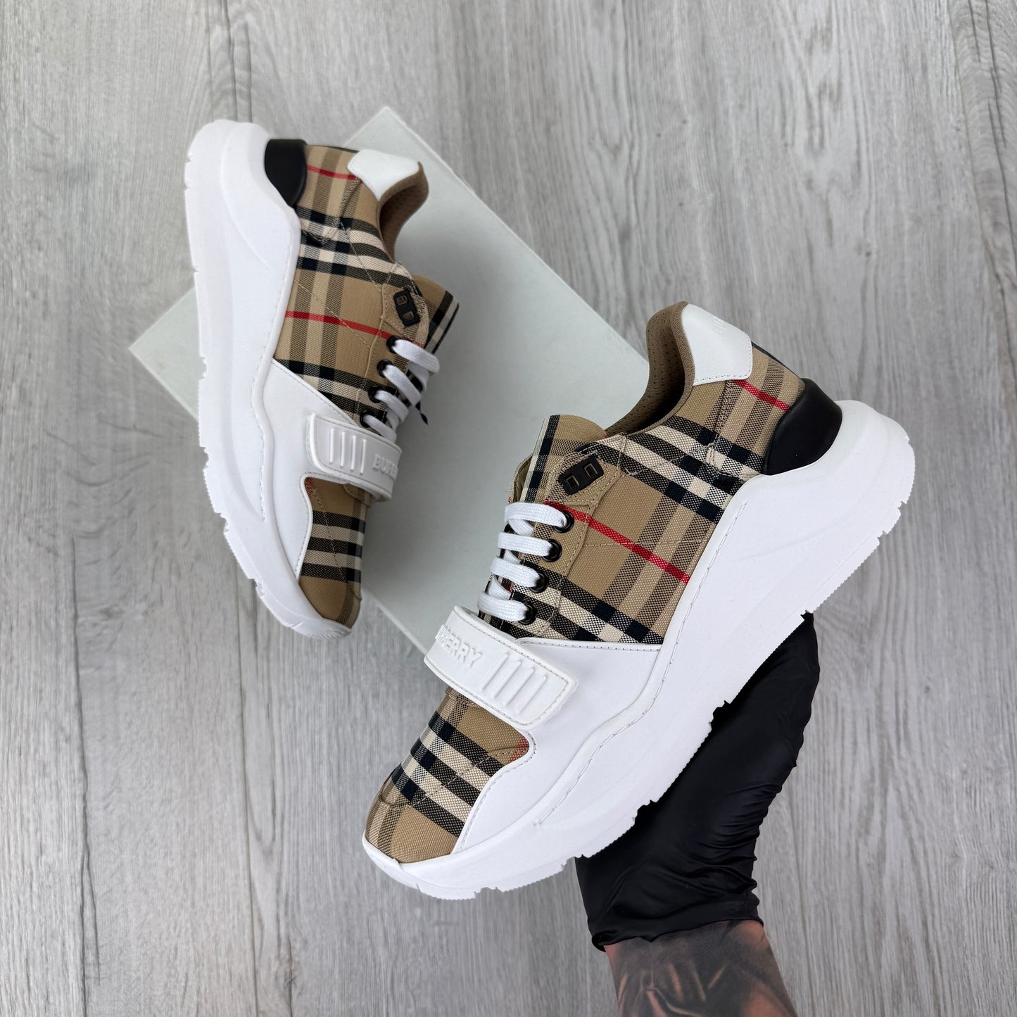 Burberry Men’s Vintage Check, White Leather Trainers